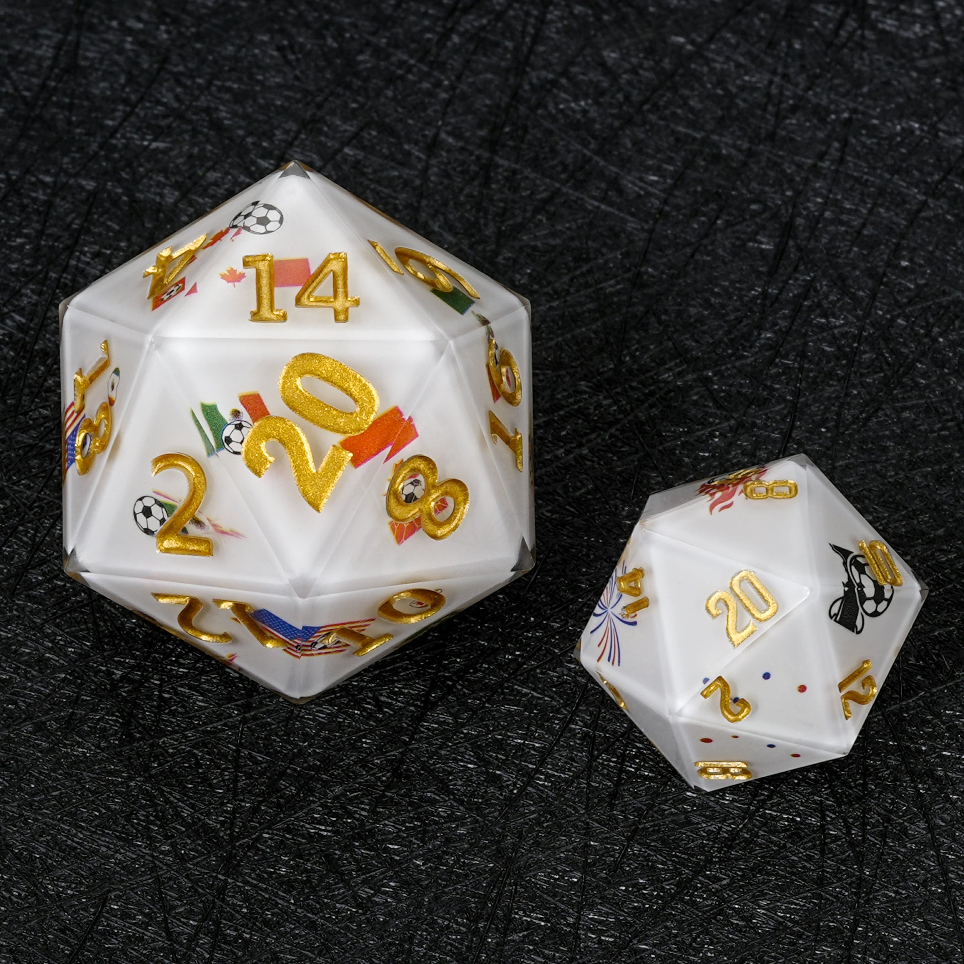 35mm World Cup (USA/Canada/Mexico) Soccer White Resin Giant D20 Dice