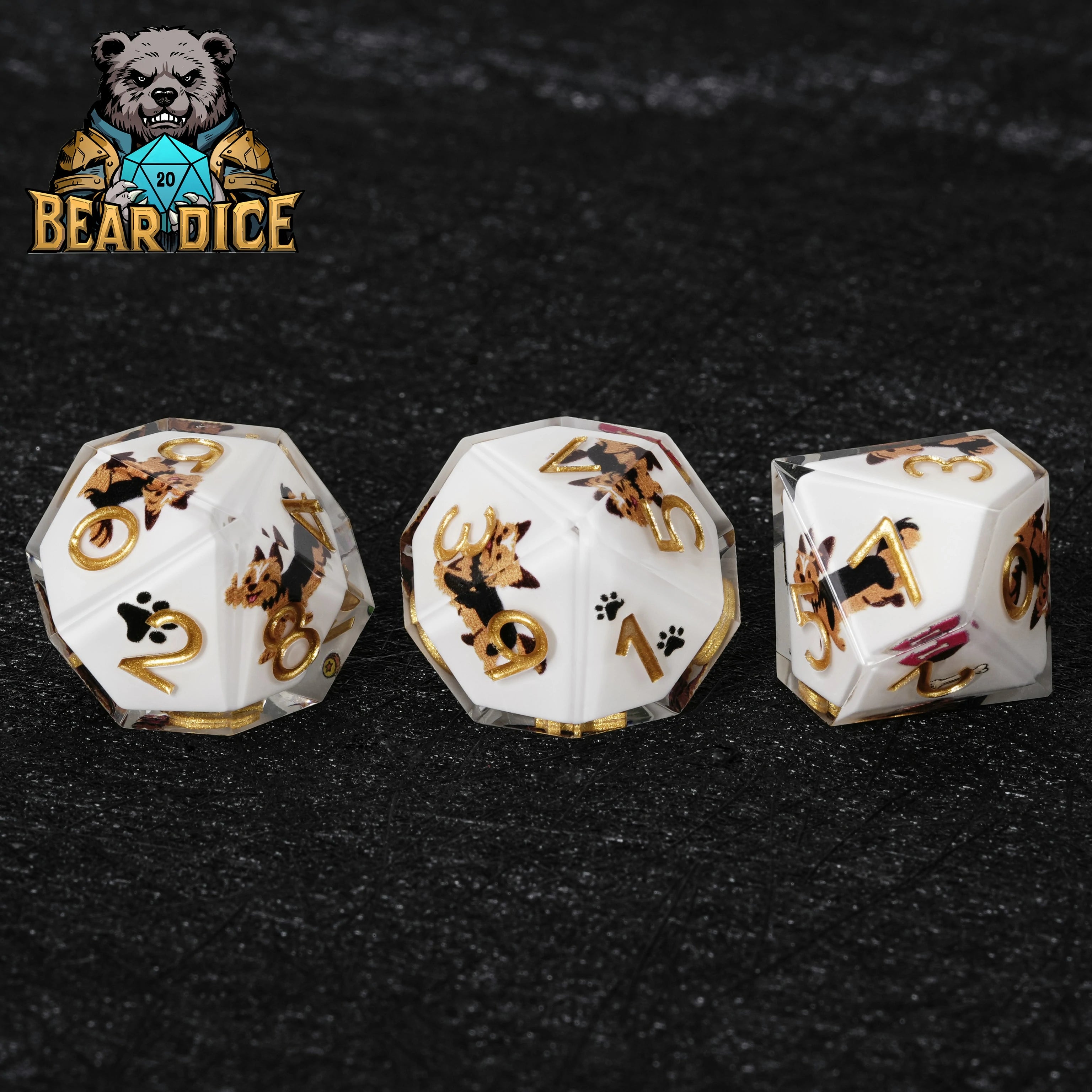 Yorkshire Terrier White Resin DND D10 Dice | Yorkie RPG Dice