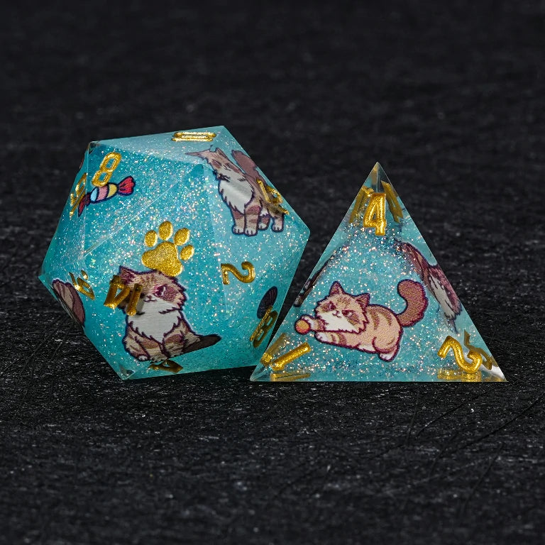 Kickstarter Dice — Siberian Cat Polyhedral DND Resin Dice Set