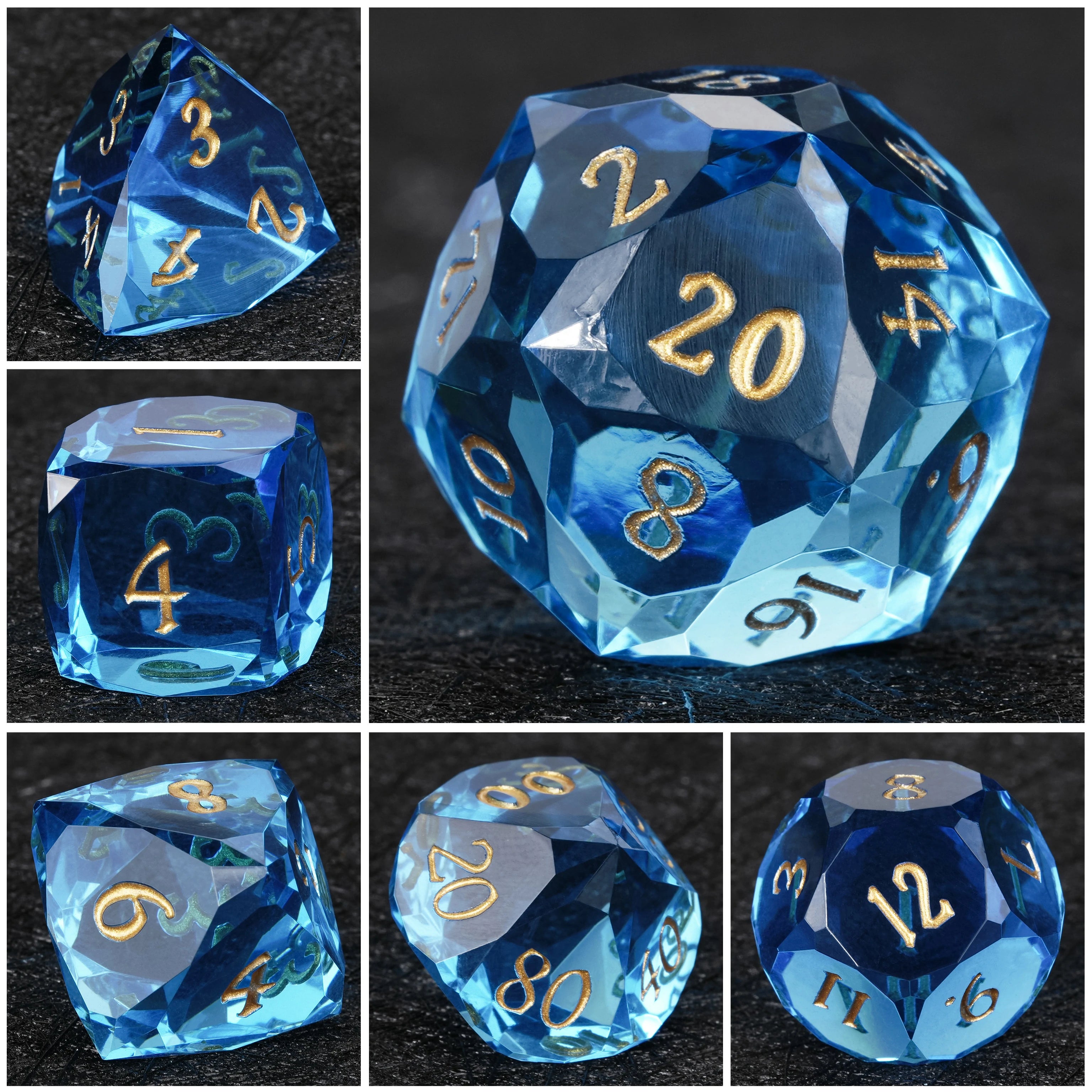 Sky Blue Transparent Resin DND Dice Set | 7-Piece D&D Polyhedral Dice
