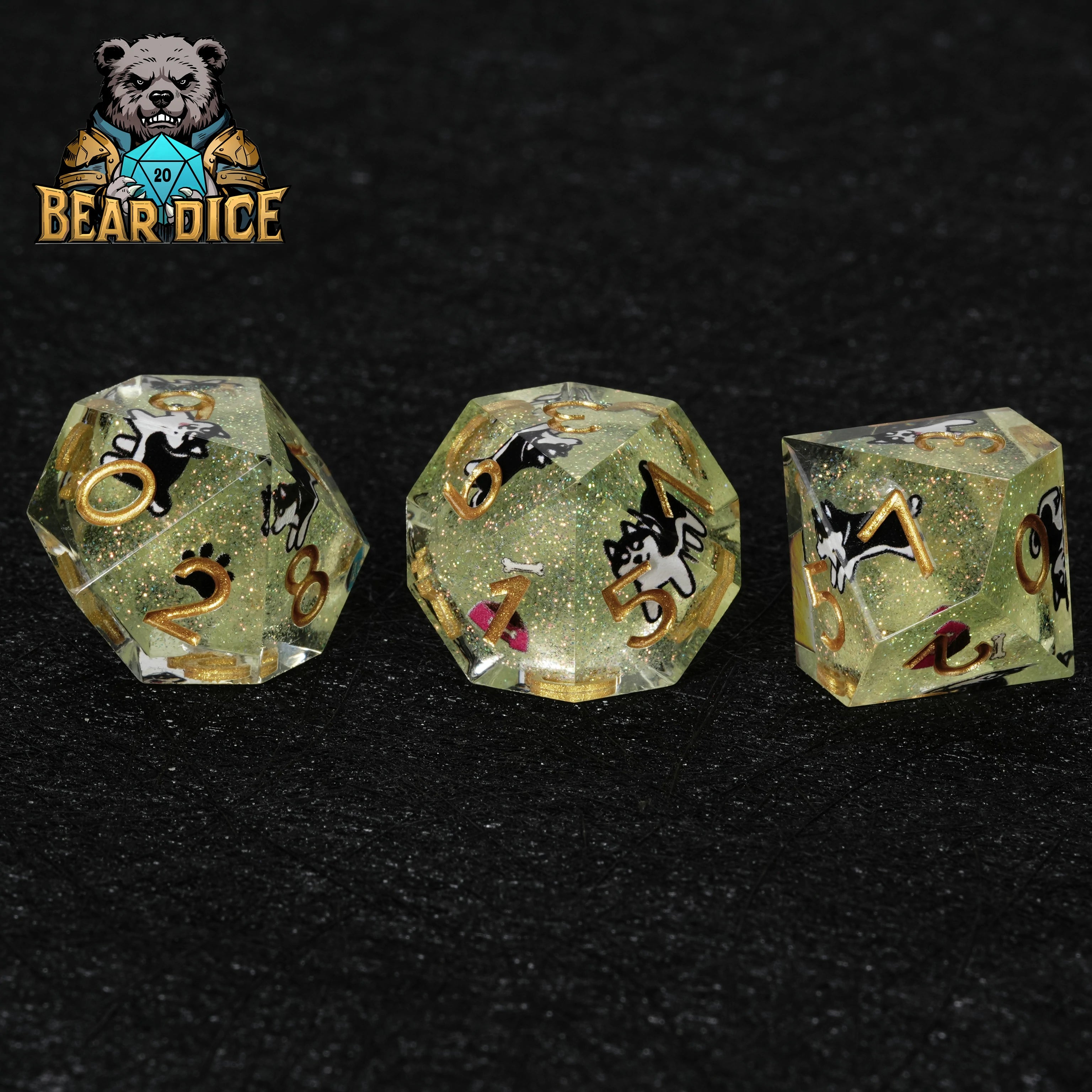 Husky Green Glitter Resin DND D10 Dice | Bear Dice