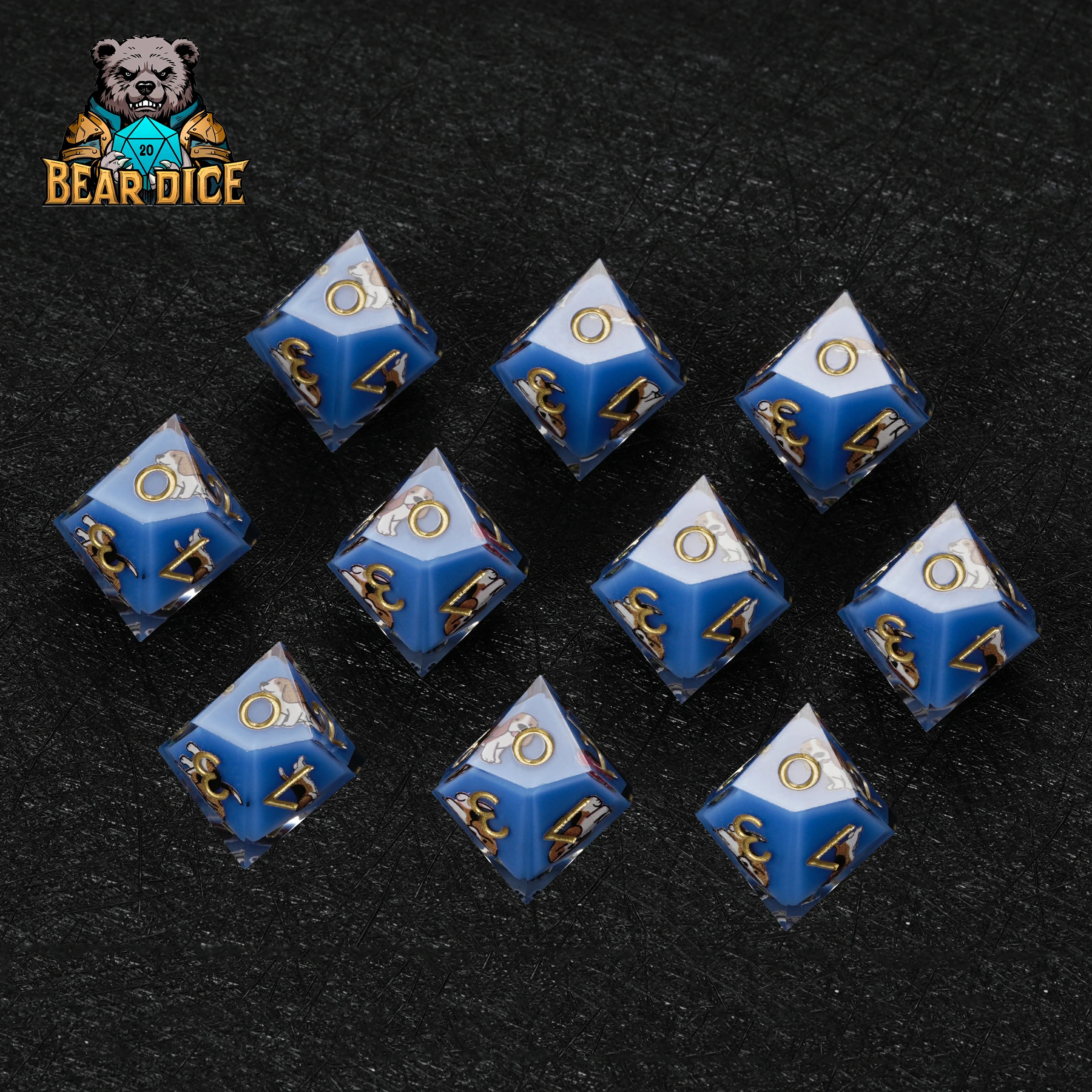 Beagle Blue Resin DND D10 Dice | Single D10 for RPG Games