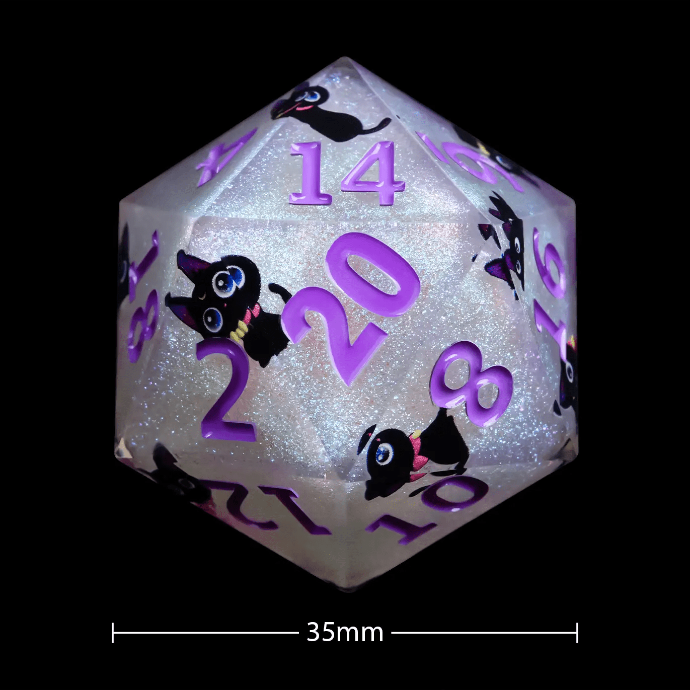 35mm Transparent Resin Giant DND D20 Flower Dice + Gold Numbers - Bear Dice