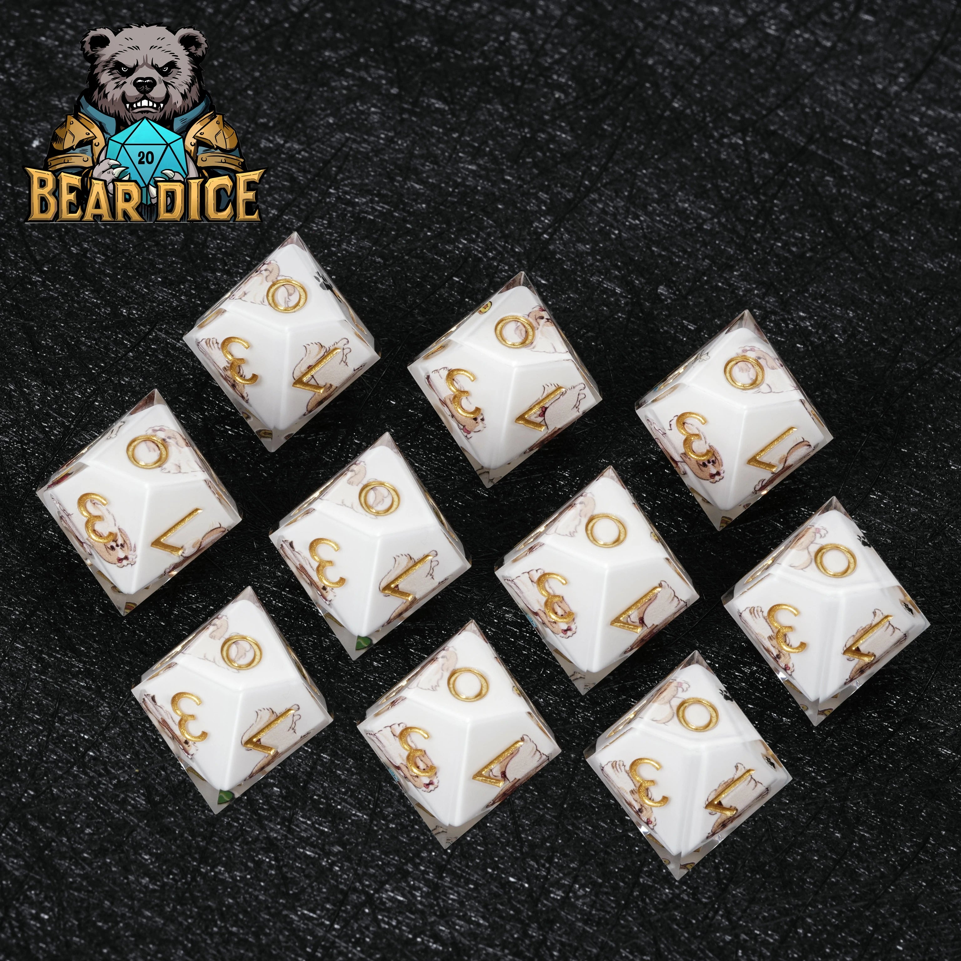 White Resin Shih Tzu DND D10 Dice Set – Adorable RPG Dice for Tabletop Games