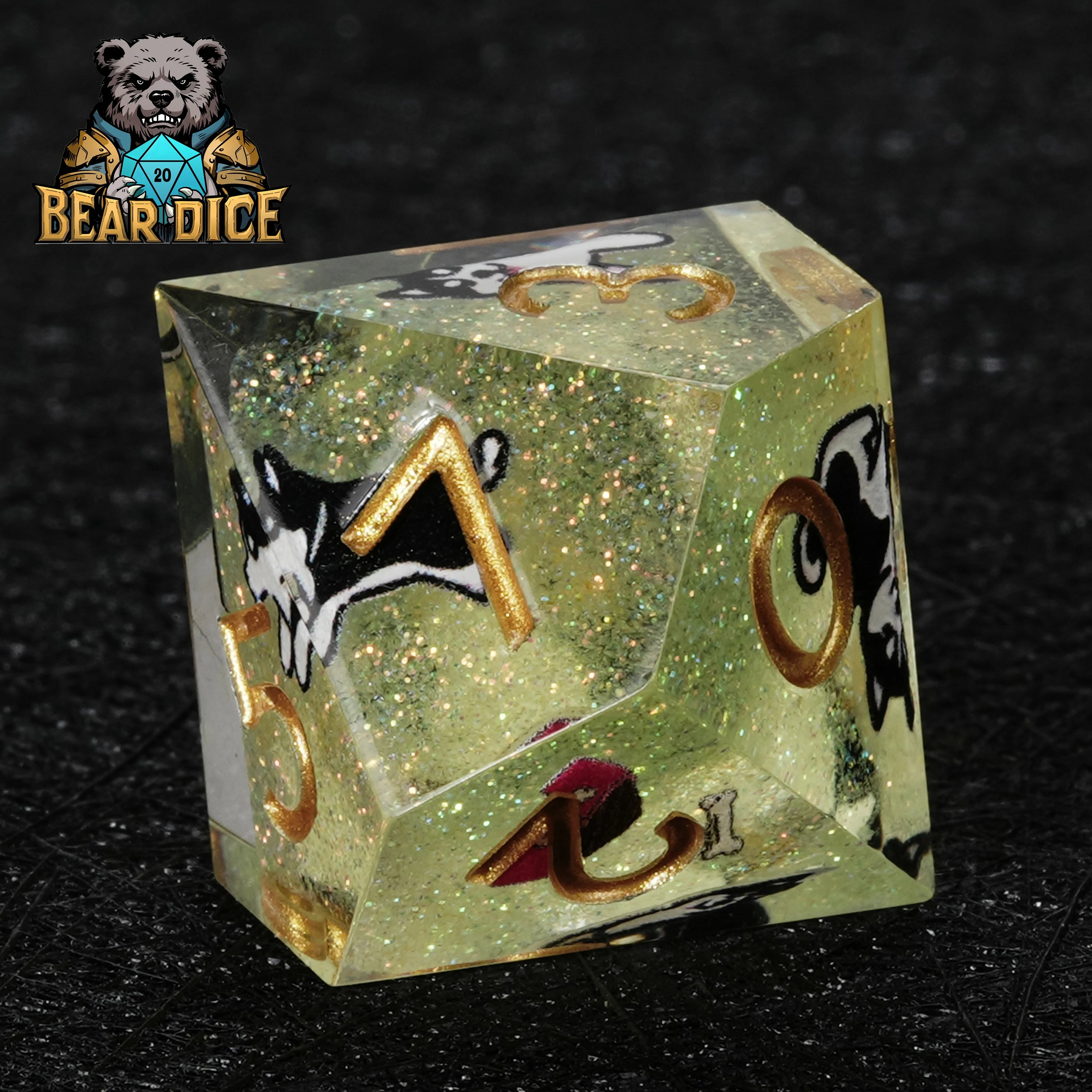 Husky Green Glitter Resin DND D10 Dice | Bear Dice