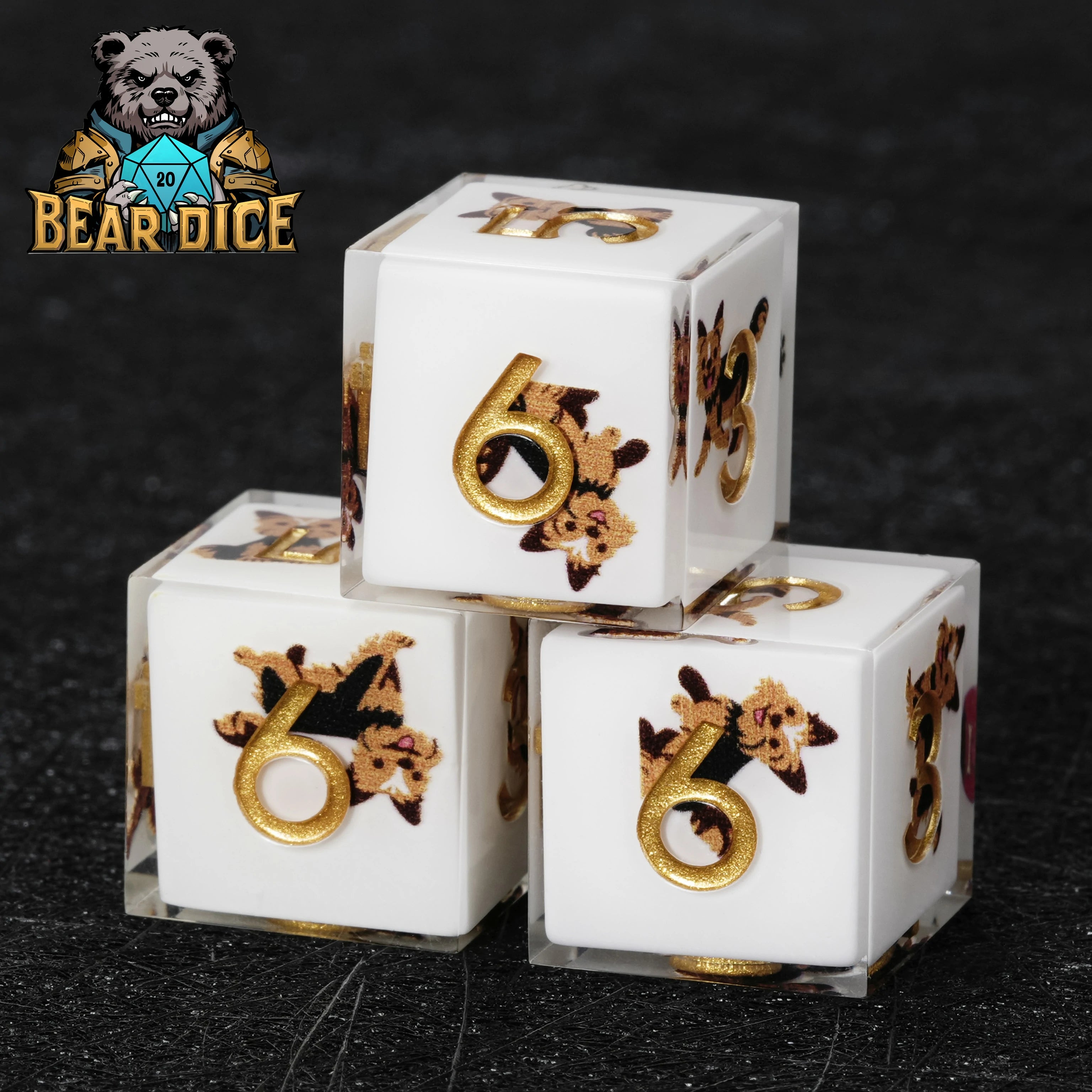 Yorkshire Terrier White Resin DND D6 Dice – Cute Dog RPG Gaming Dice