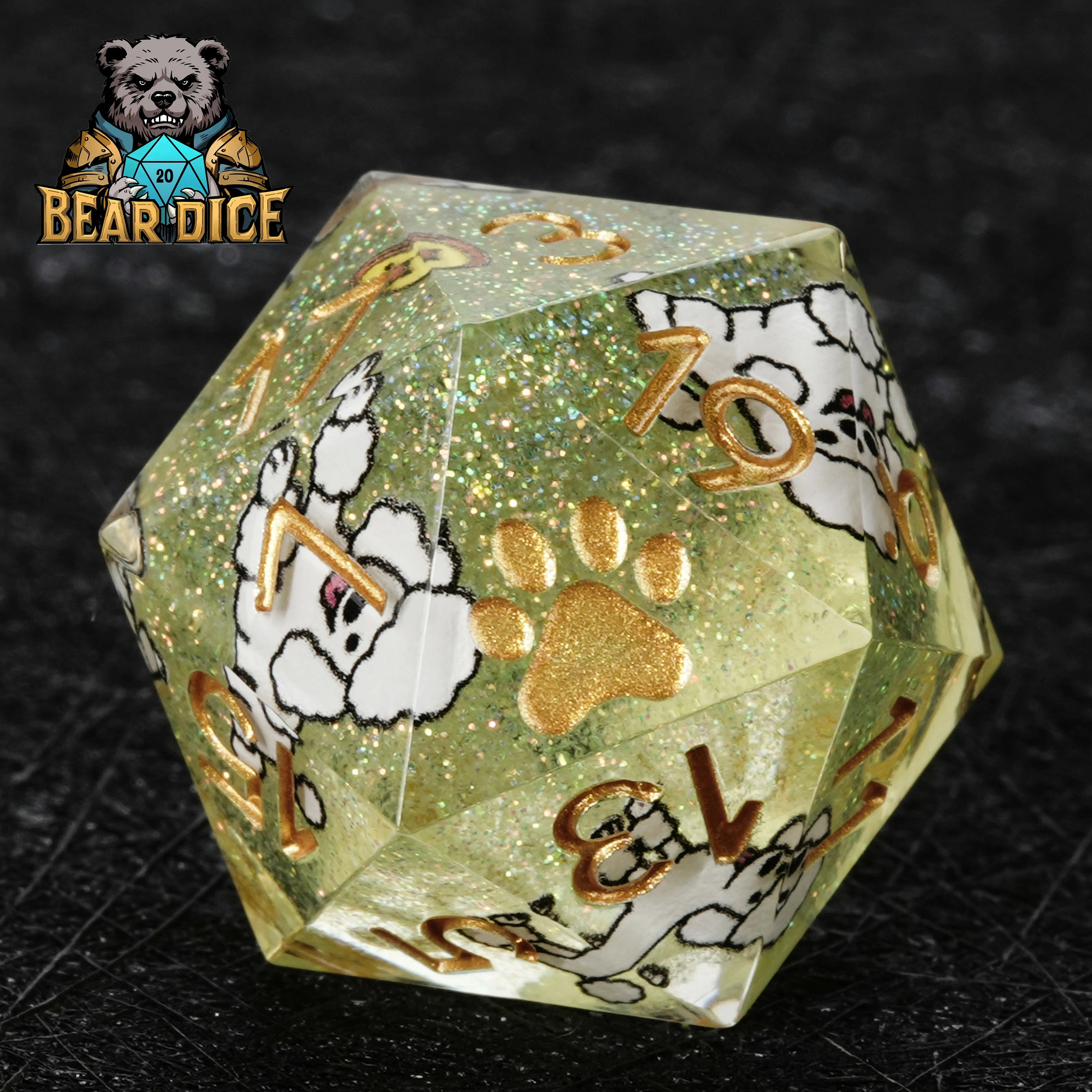 Green Glitter Resin Poodle DND Dice Set | D10 RPG Dice for D&D & Tabletop Games