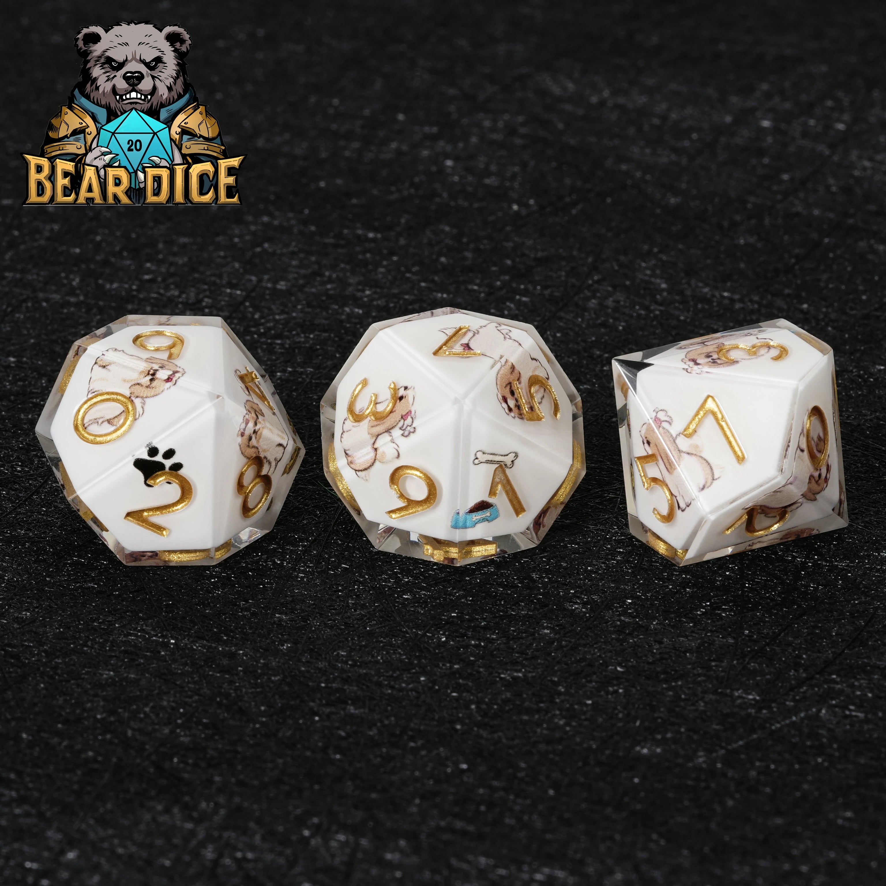 White Resin Shih Tzu DND D10 Dice Set – Adorable RPG Dice for Tabletop Games