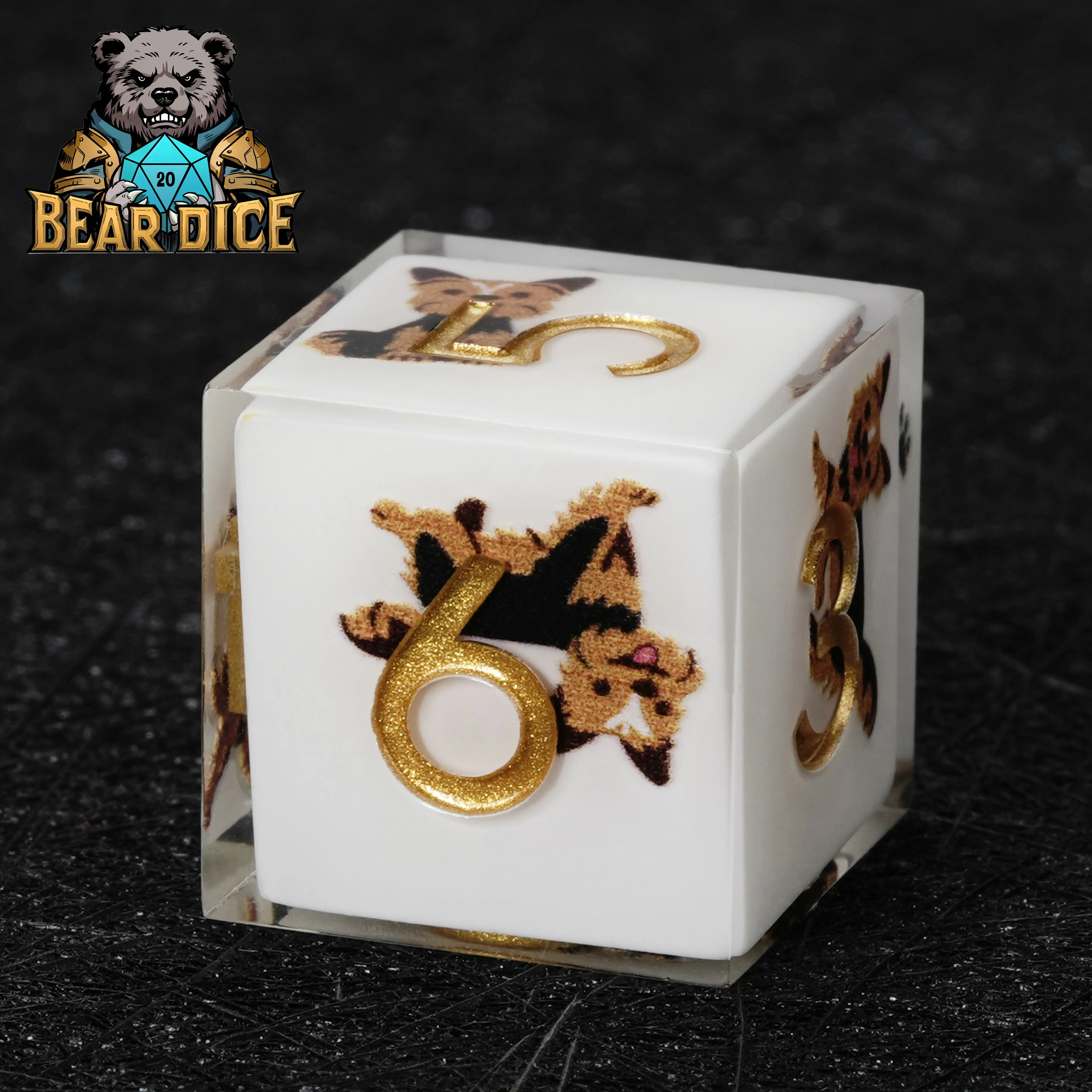 Yorkshire Terrier White Resin DND D6 Dice – Cute Dog RPG Gaming Dice