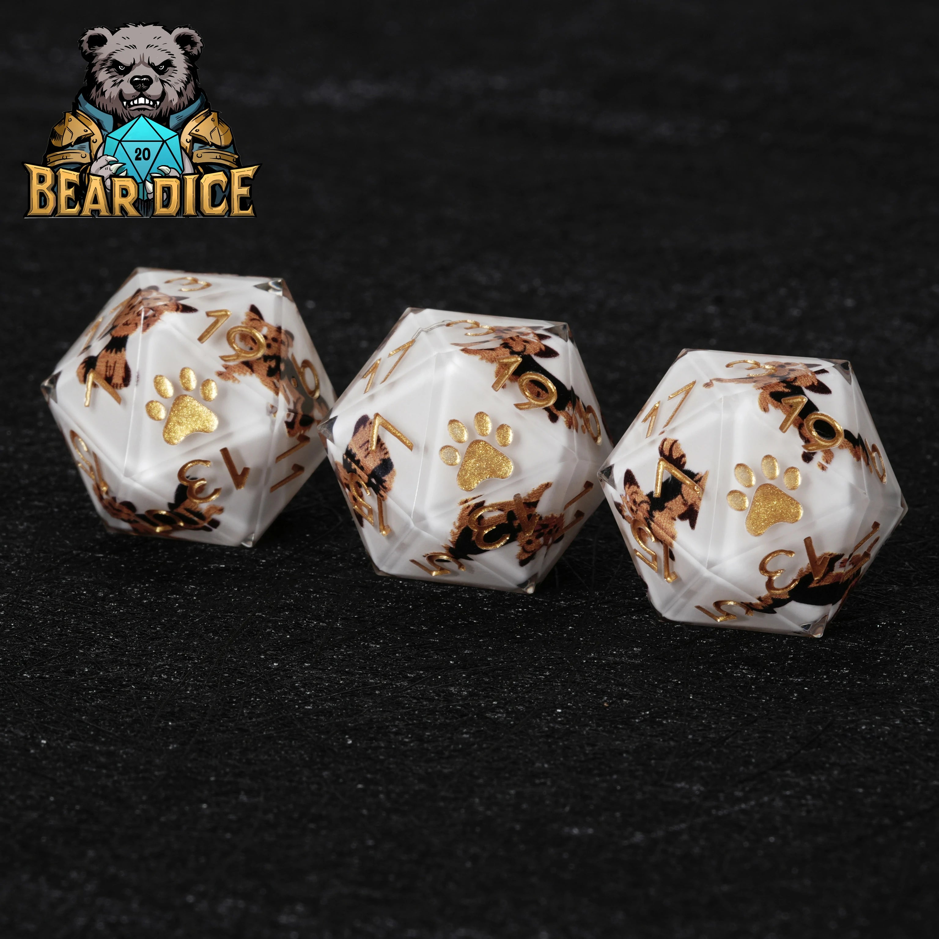 Yorkshire Terrier White Resin DND D20 Dice | Yorkie RPG Dice