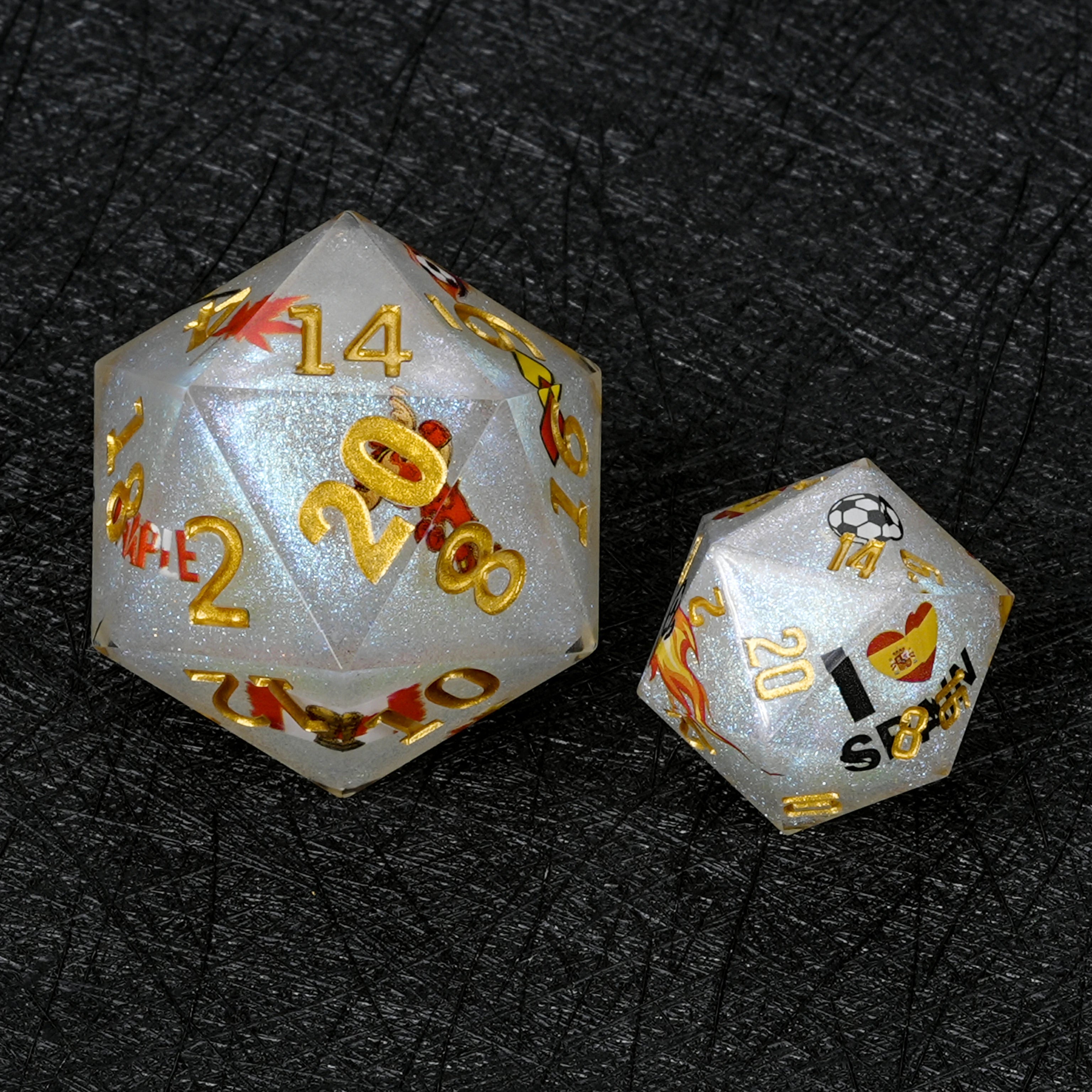 35mm World Cup Canada Soccer White Glitter Resin D20 Dice