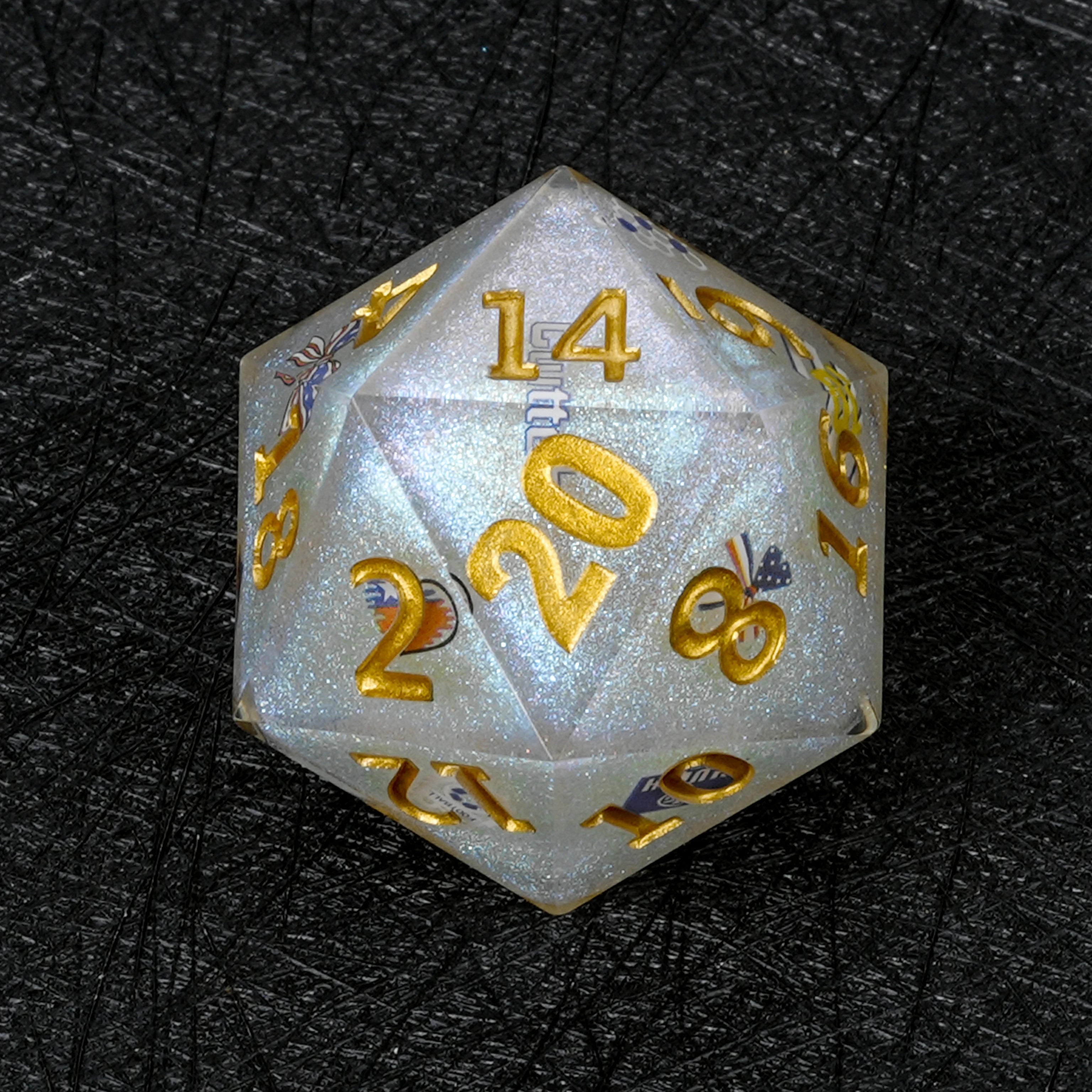 35mm World Cup USA Soccer White Glitter Resin Large D20 Dice