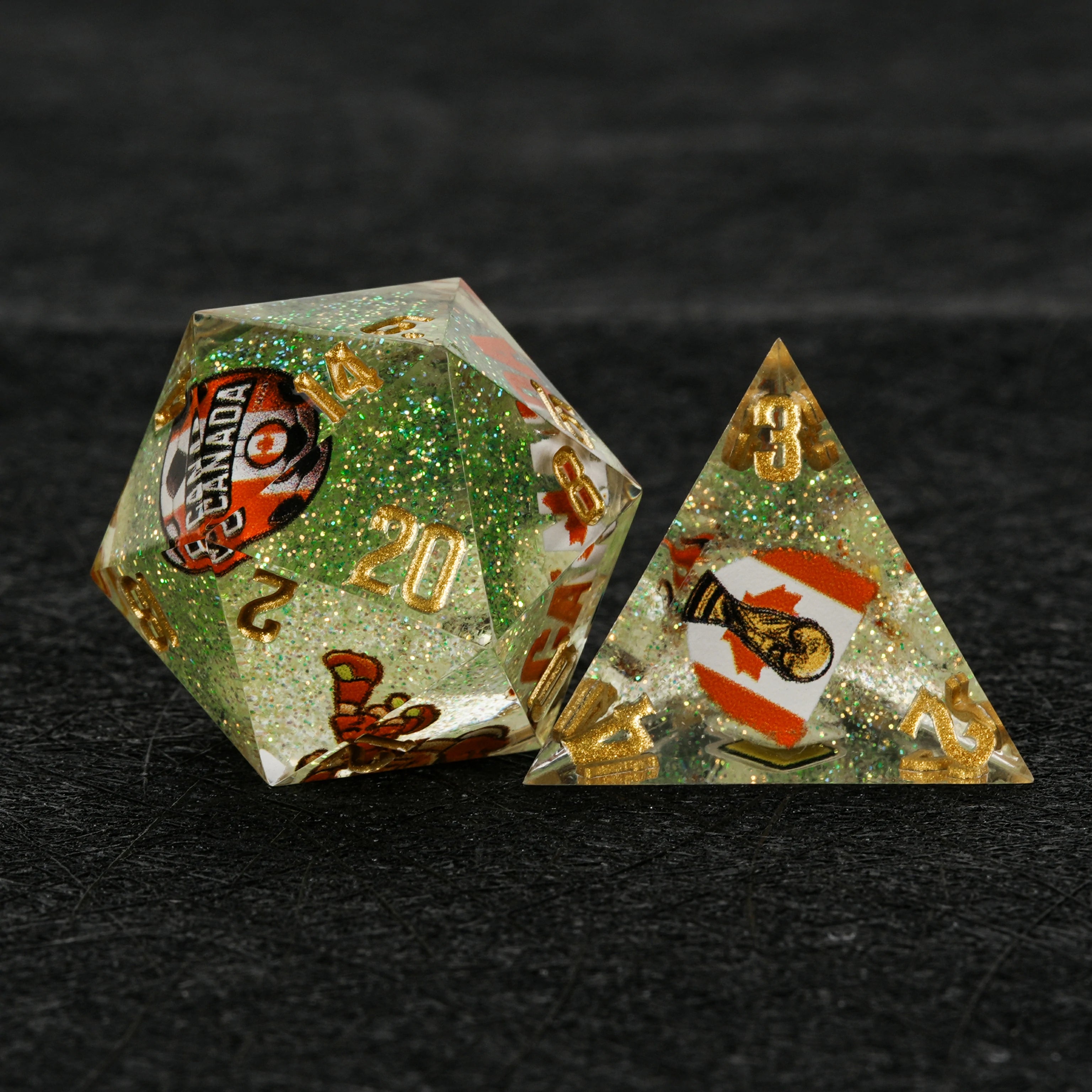 Canada Soccer DND Dice Set – World Cup Green Glitter Resin Dice for RPG