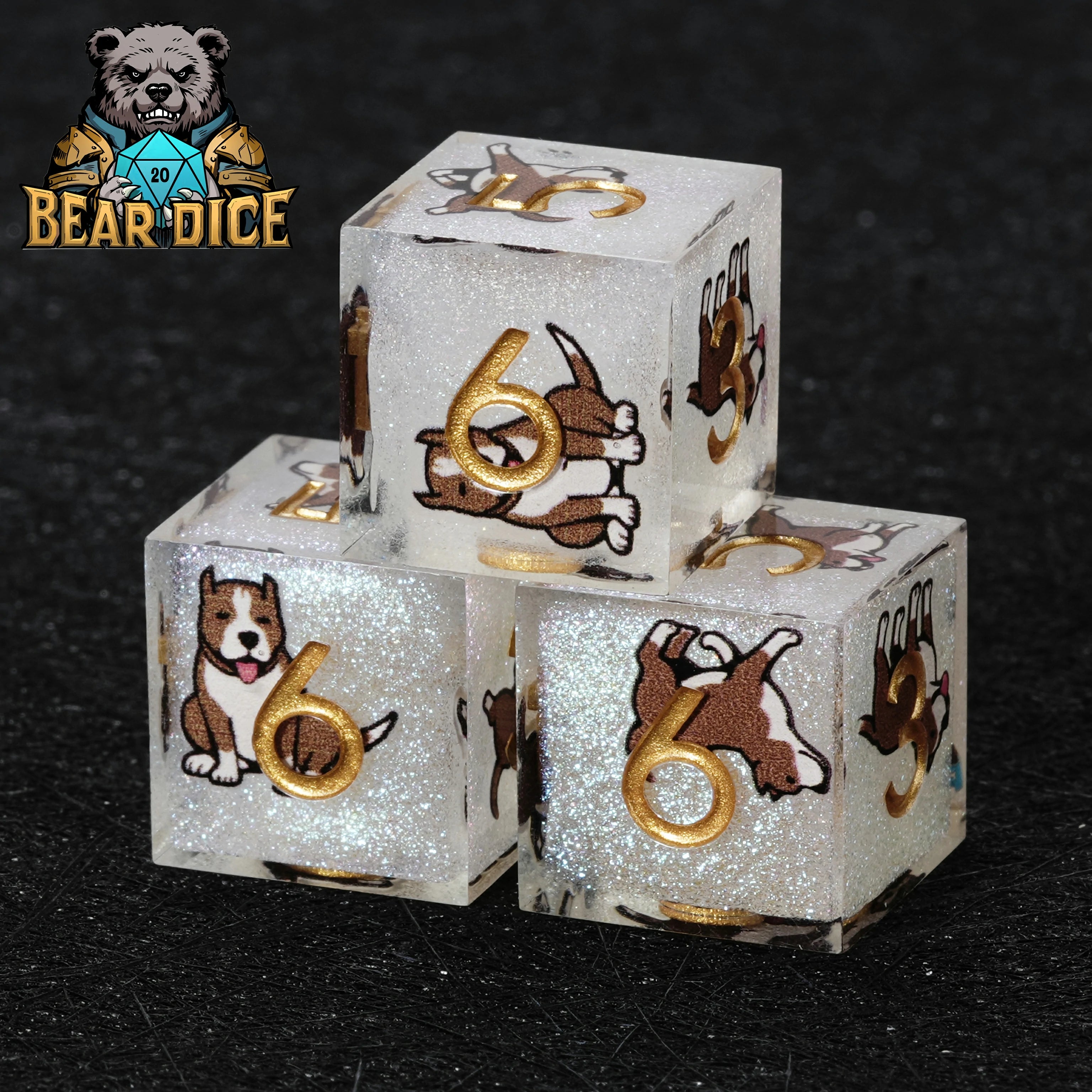 American Pit Bull White Glitter Resin D6 Dice – D&D RPG Gaming Dice