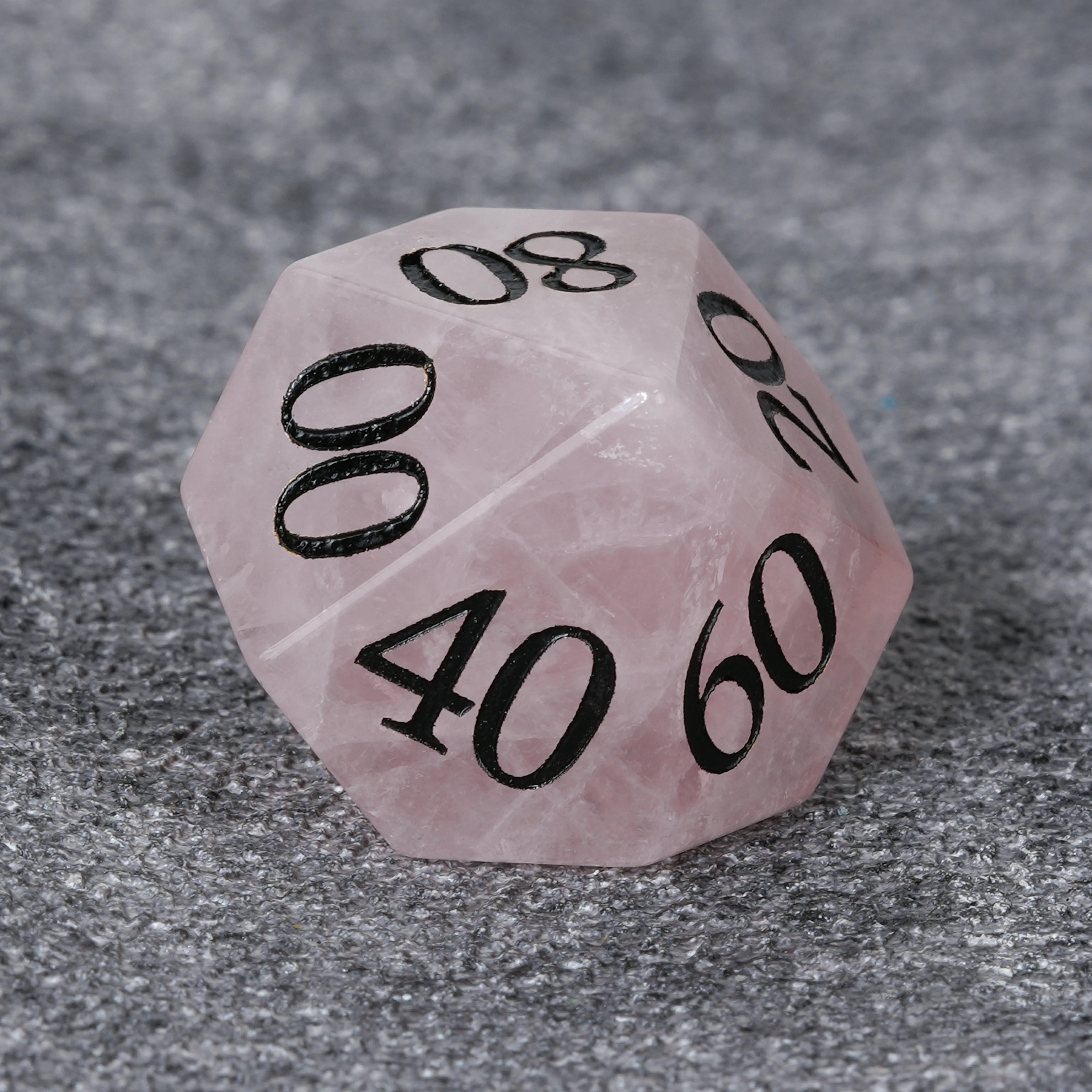 Rose Quartz Multi-Faceted Gemstone Dice Set with Black Numbers