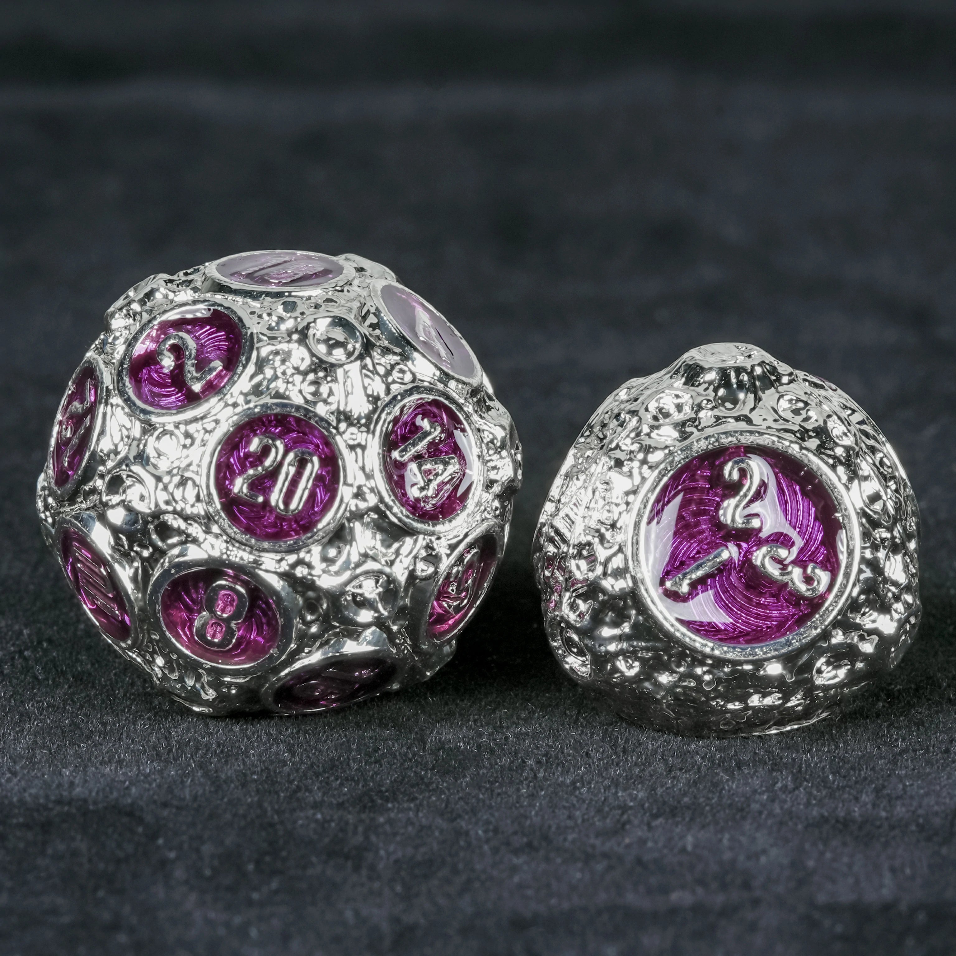 Spherical Planet Metal Dice Set d6 close-up