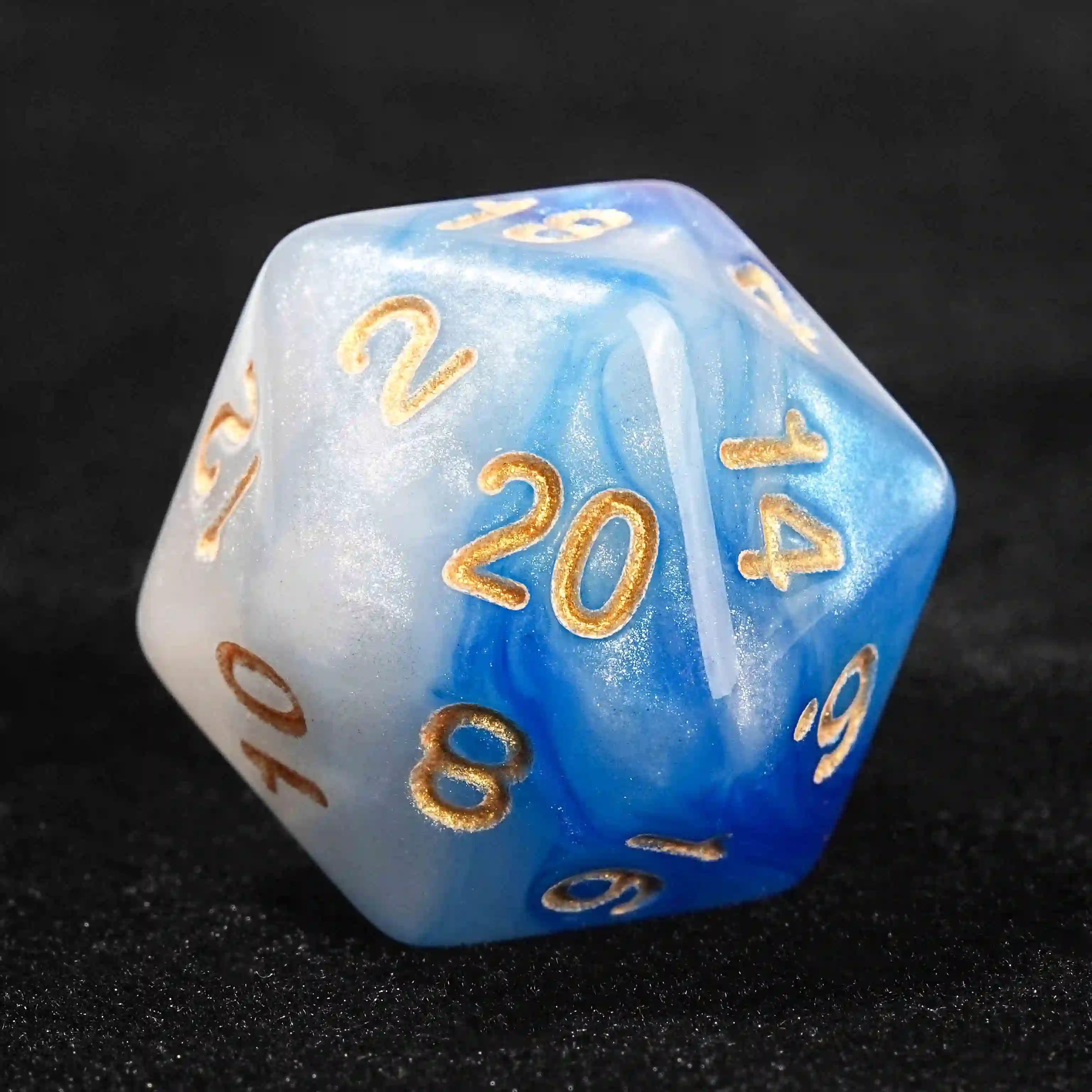 Blue and white vortex acrylic DND D20 dice + gold number | Bear Dice