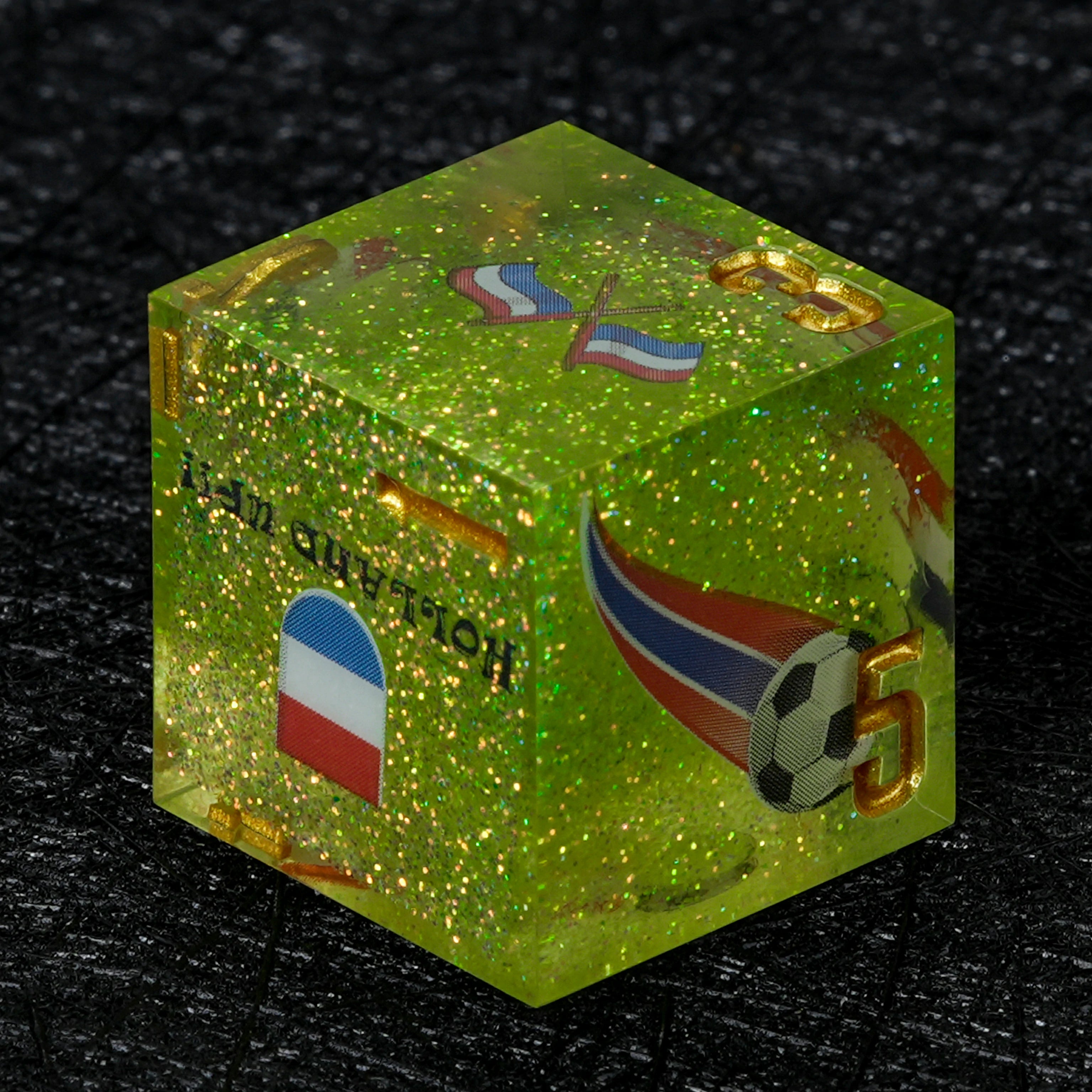 Netherlands Football DND Dice Set | World Cup Kickstarter Green Glitter Resin Dice