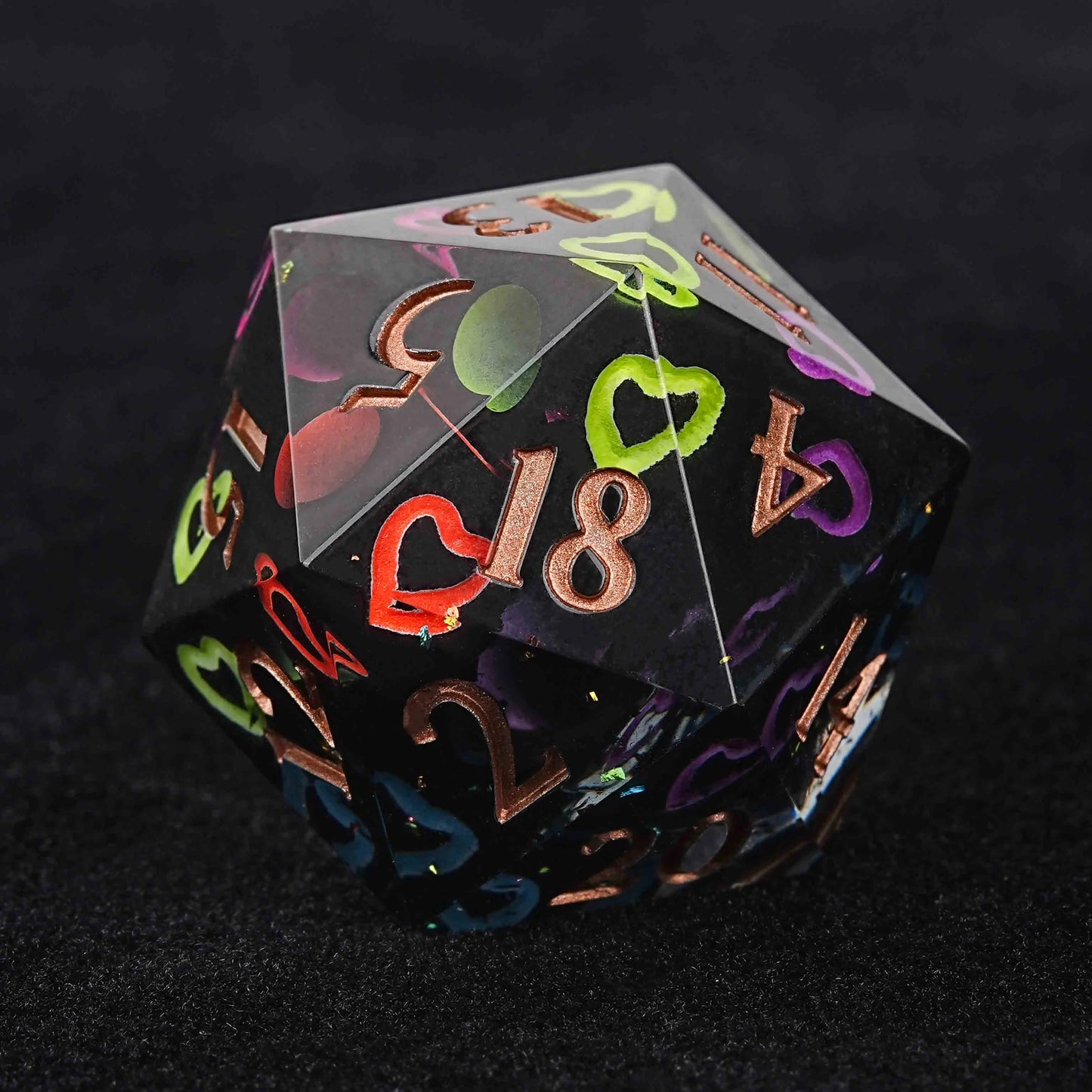D&D Valentine's Day Hand-painted Colorful Love Resin 20 Sided Dice | Bear Dice