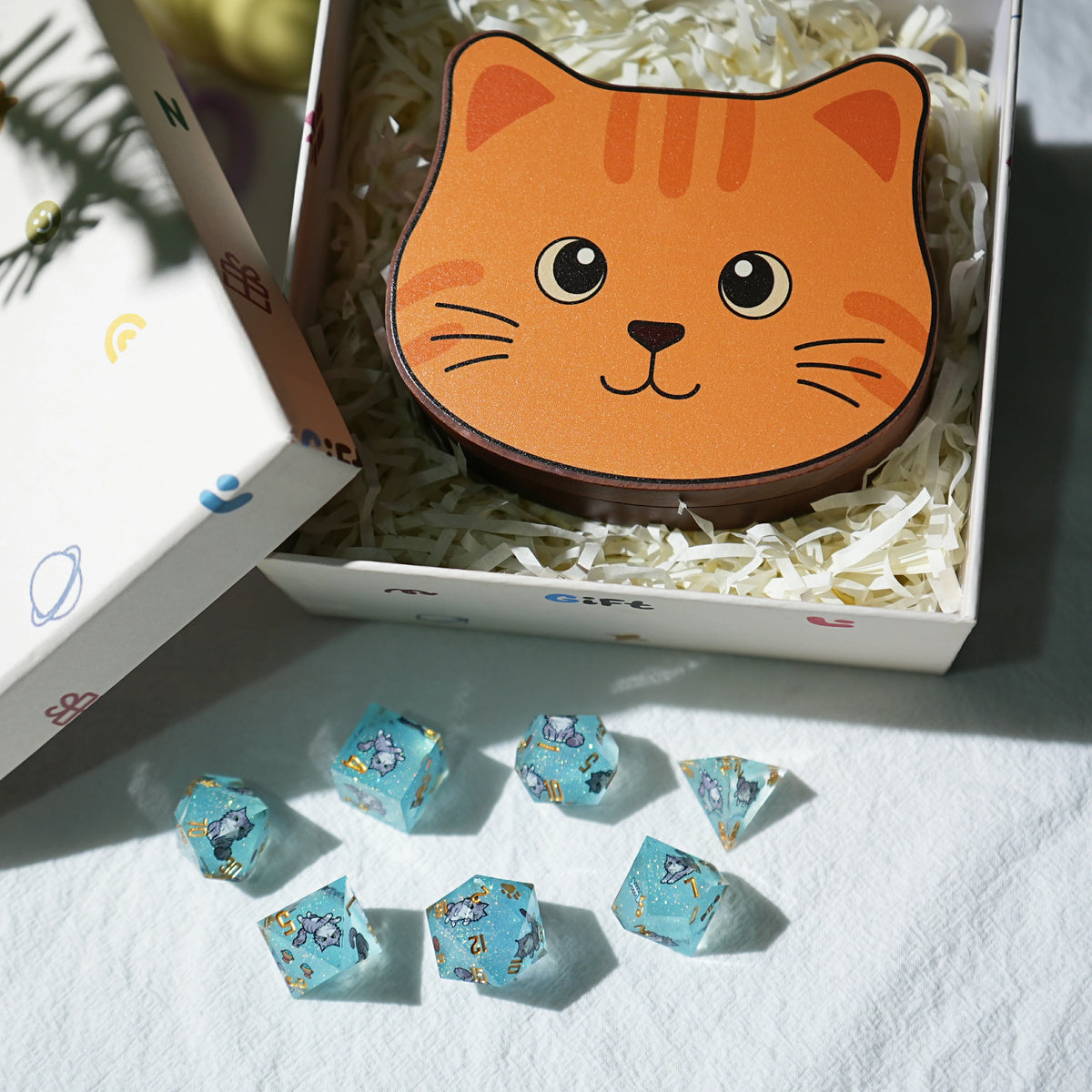 Cat-Themed Dice Lucky Gift Box — The Perfect Present for D&D Players and Cat Lovers