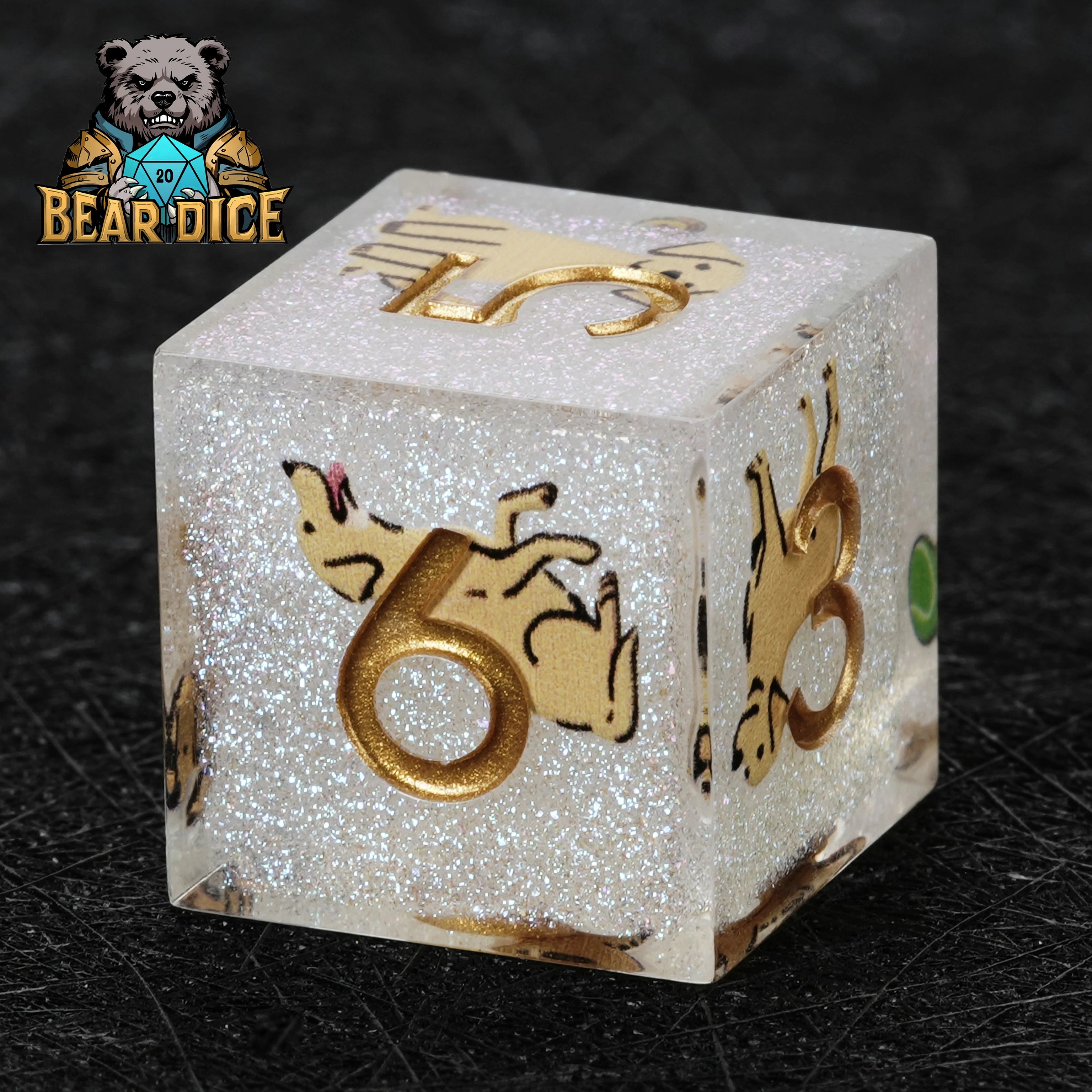 Labrador White Glitter Resin DND D6 Dice | Dog Dice for D&D RPG