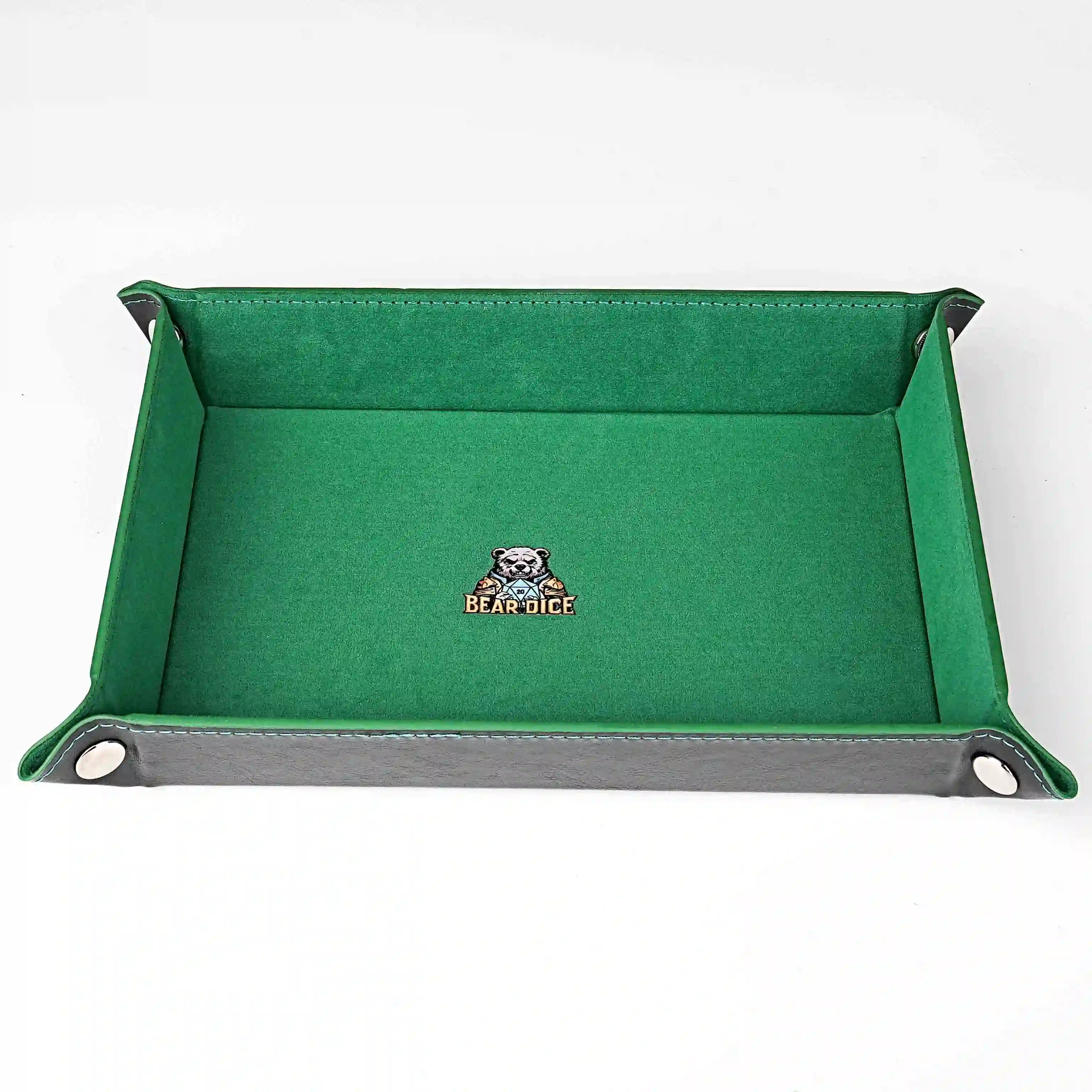 Four-corner folding - Green velvet dice pad leather dnd game dice tray