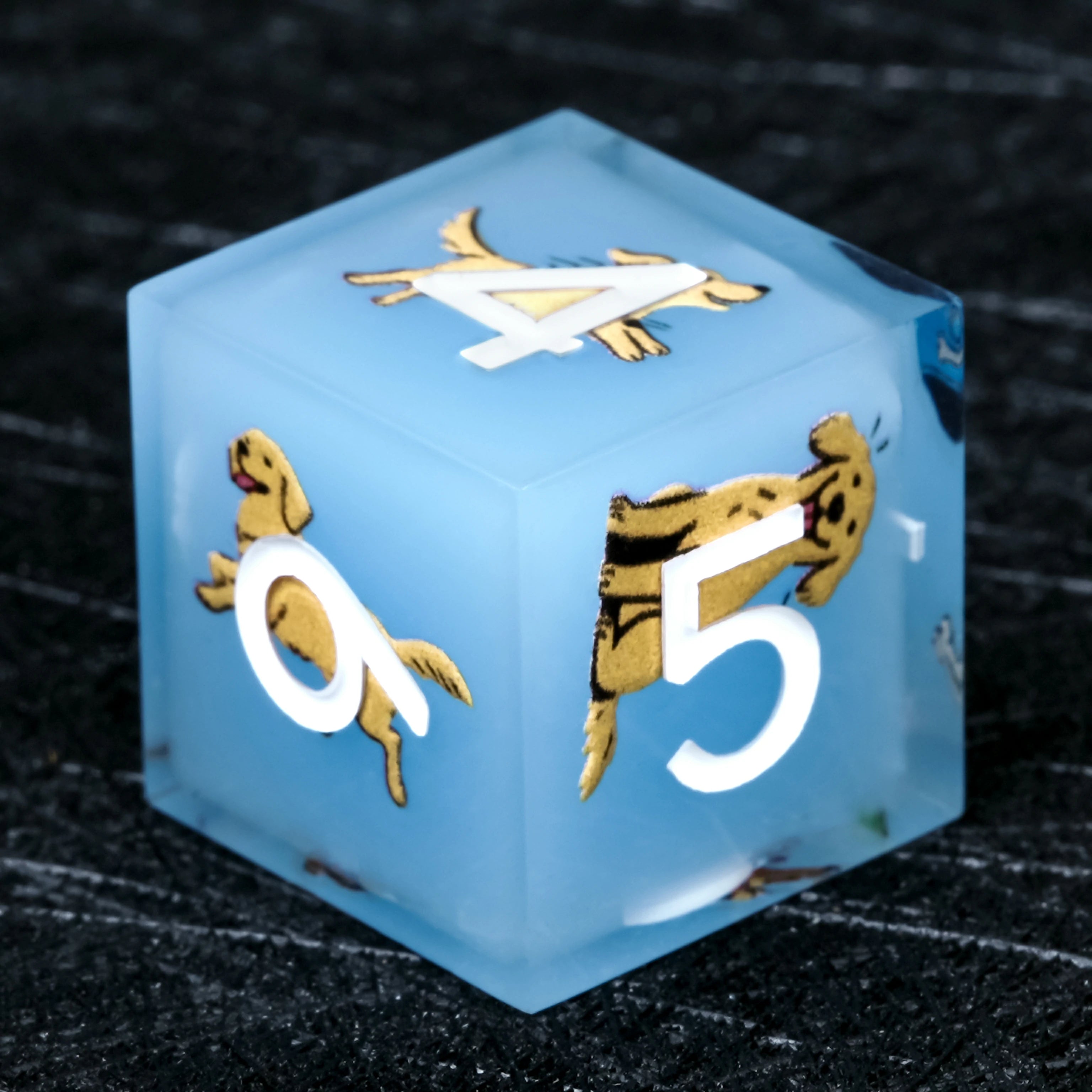 Golden Retriever Light Blue Resin Dice Set | White Numbers for D&D & RPG