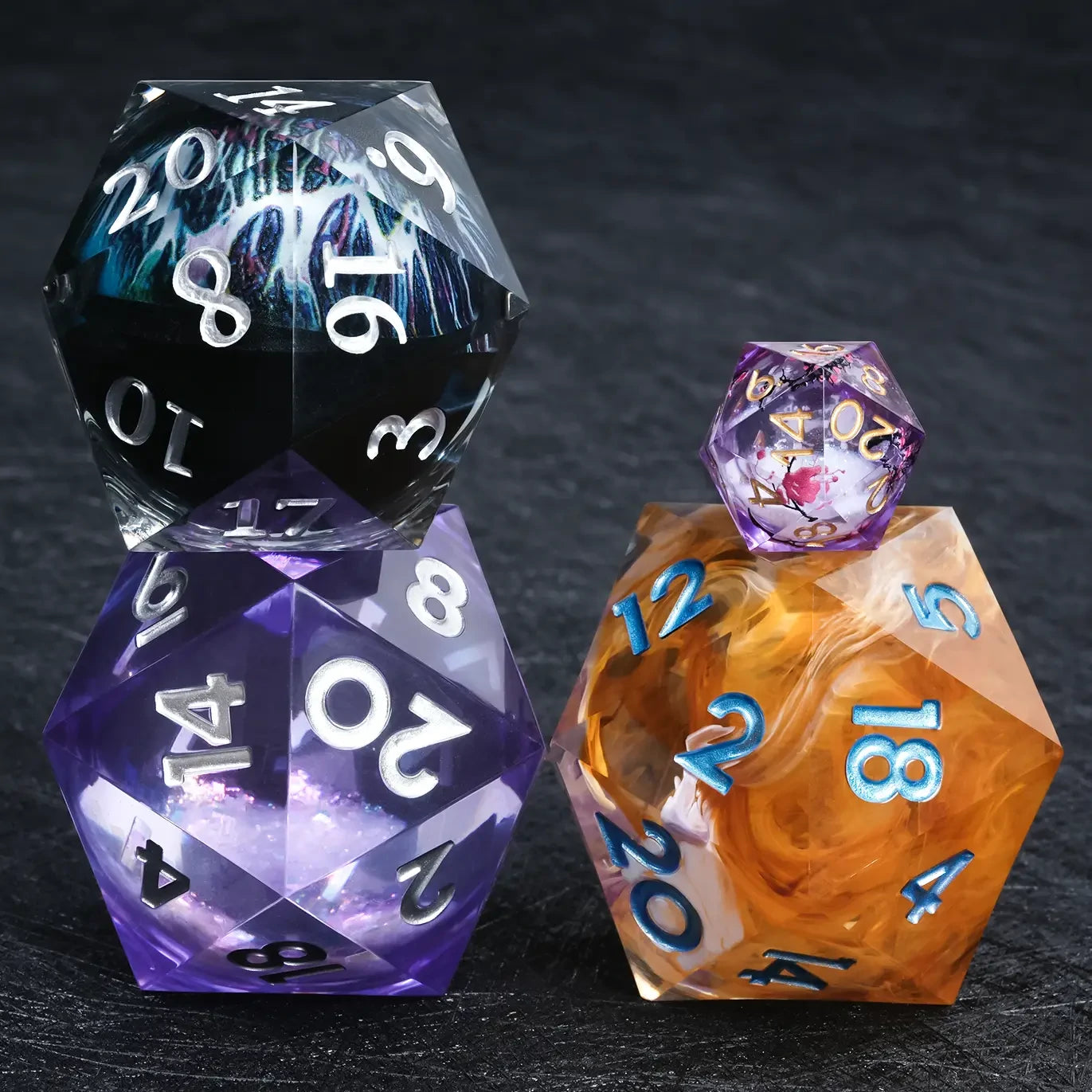35mm Dragon Eye Liquid-Core Transparent Resin D20 Dice – White Numbers