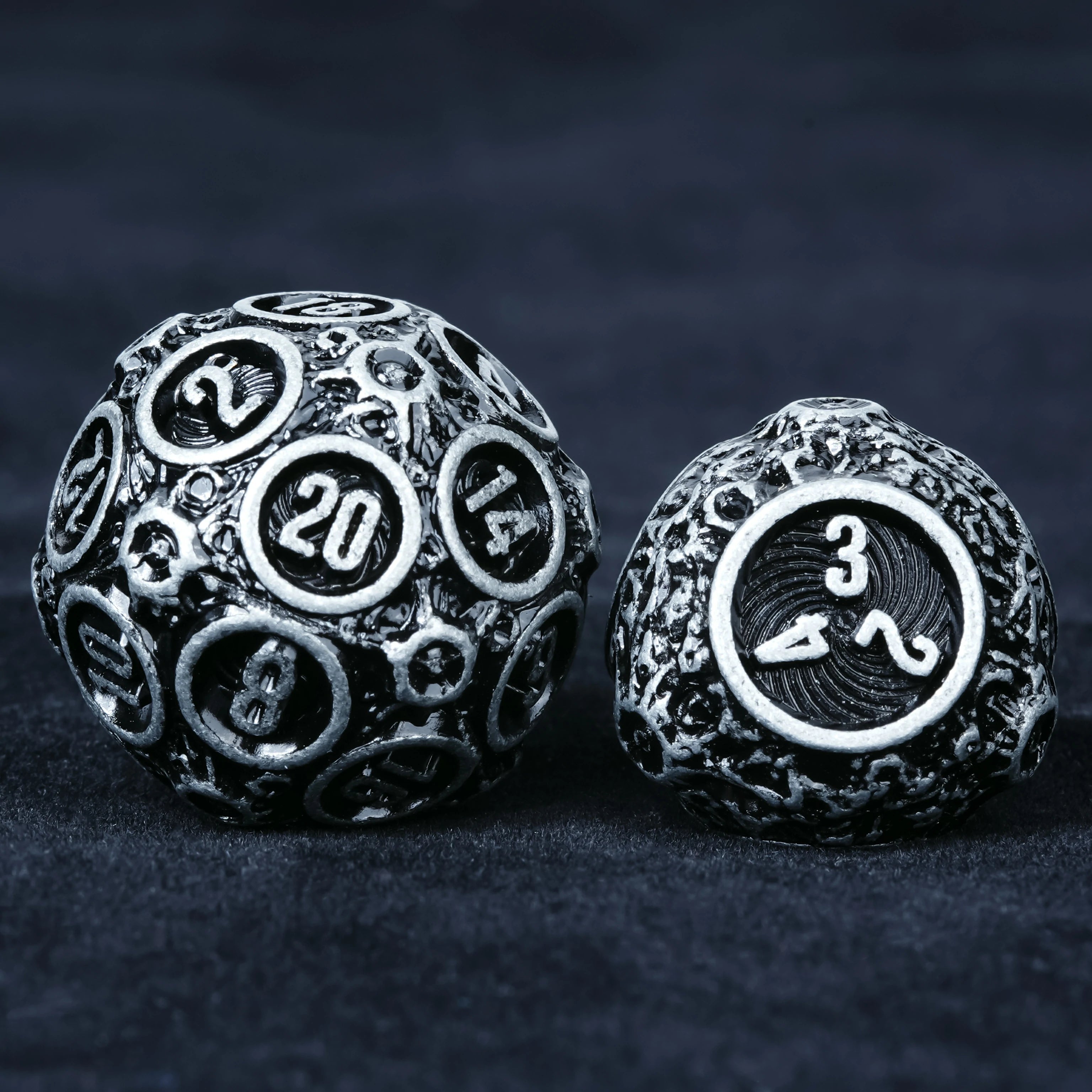 Spherical Planet Metal Dice Set | 7-Piece Full Polyhedral RPG Dice
