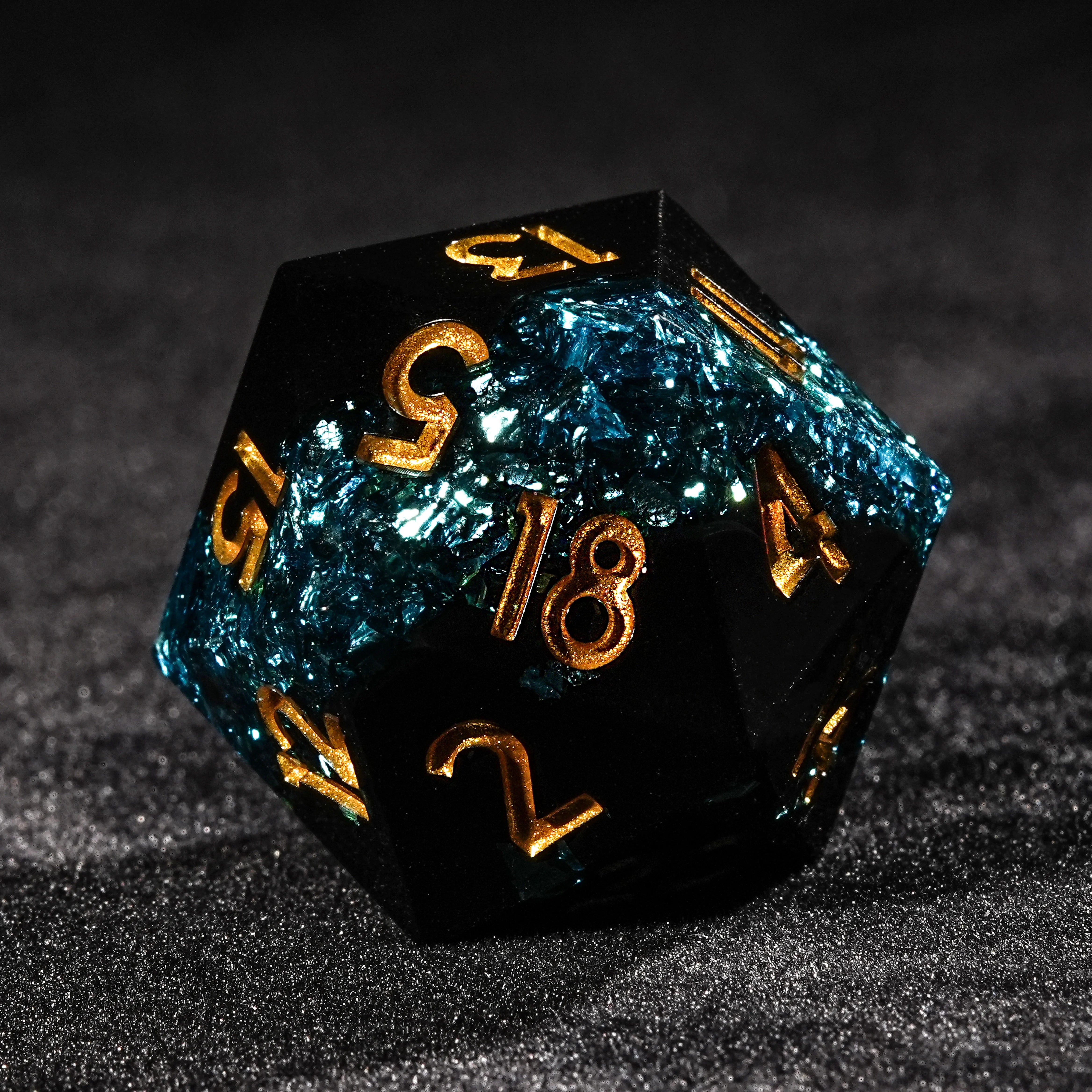 Blue Star River - Dark Resin DND D20 Dice+ Gold Font | Bear Dice