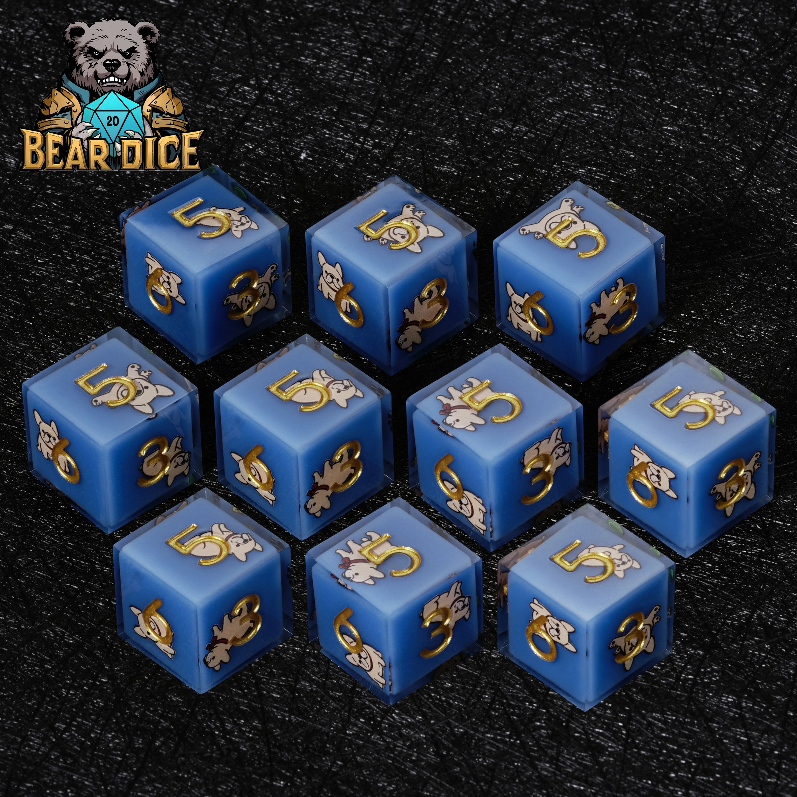 Bulldog Blue Resin D&D D6 Dice | RPG Six-Sided Dice Set