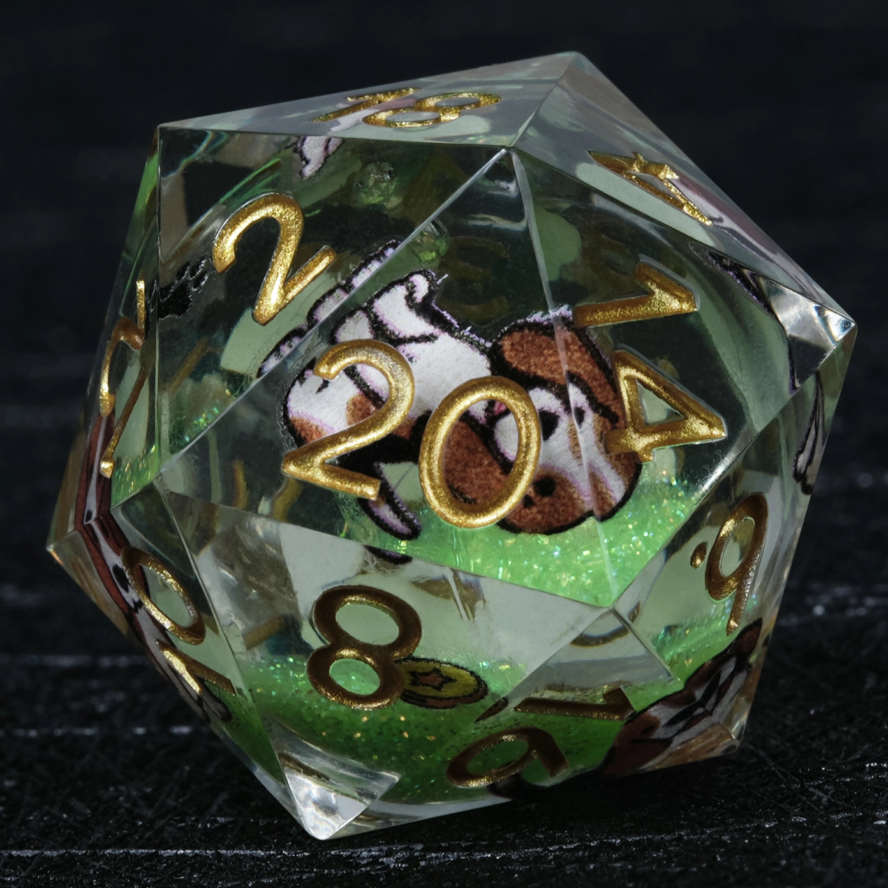 Beagle Green Liquid-Core Dice Set | Gold Numbers | 7-Piece RPG Polyhedral Set