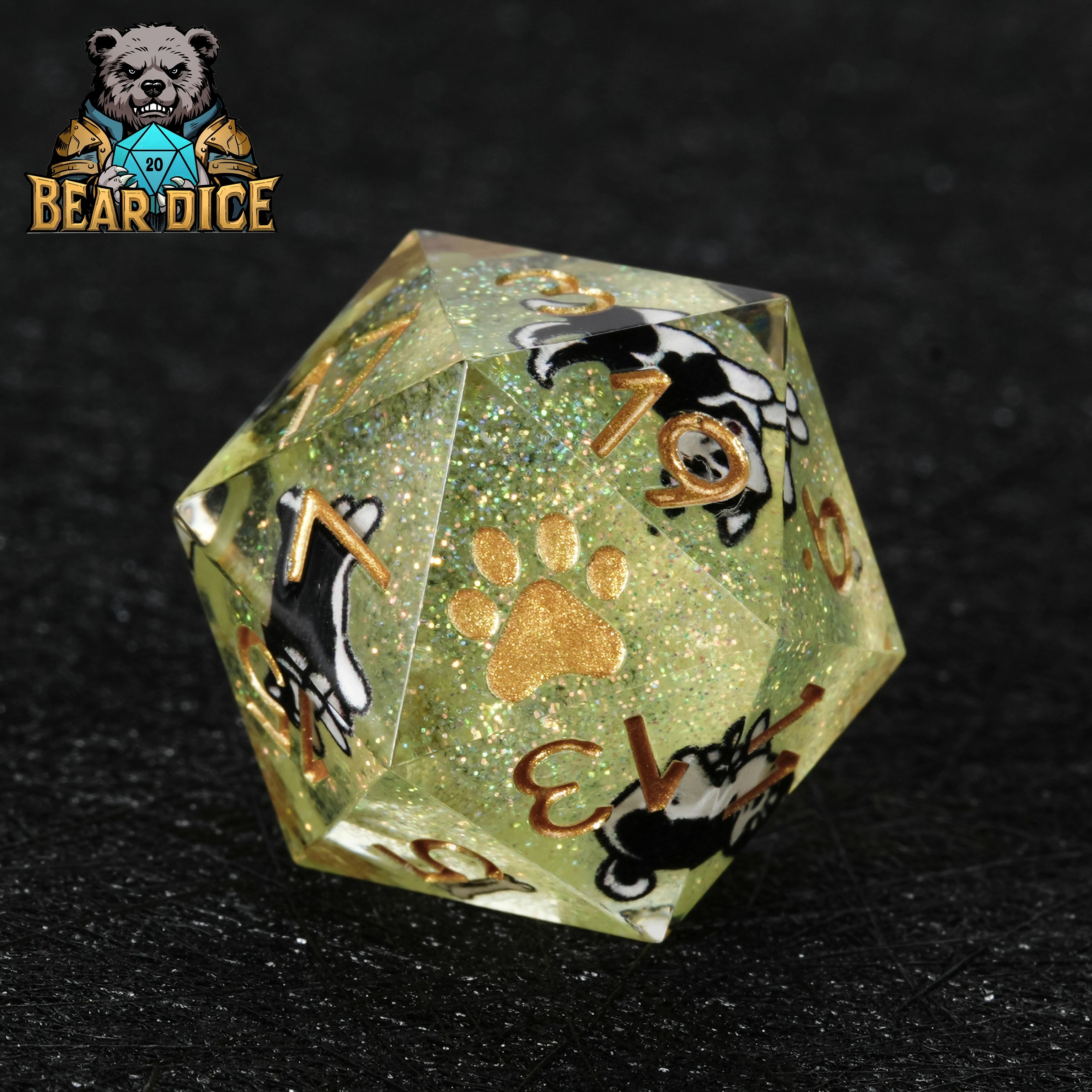 Husky Green Glitter Resin DND Dice Set | D20 Polyhedral Dice for D&D RPG