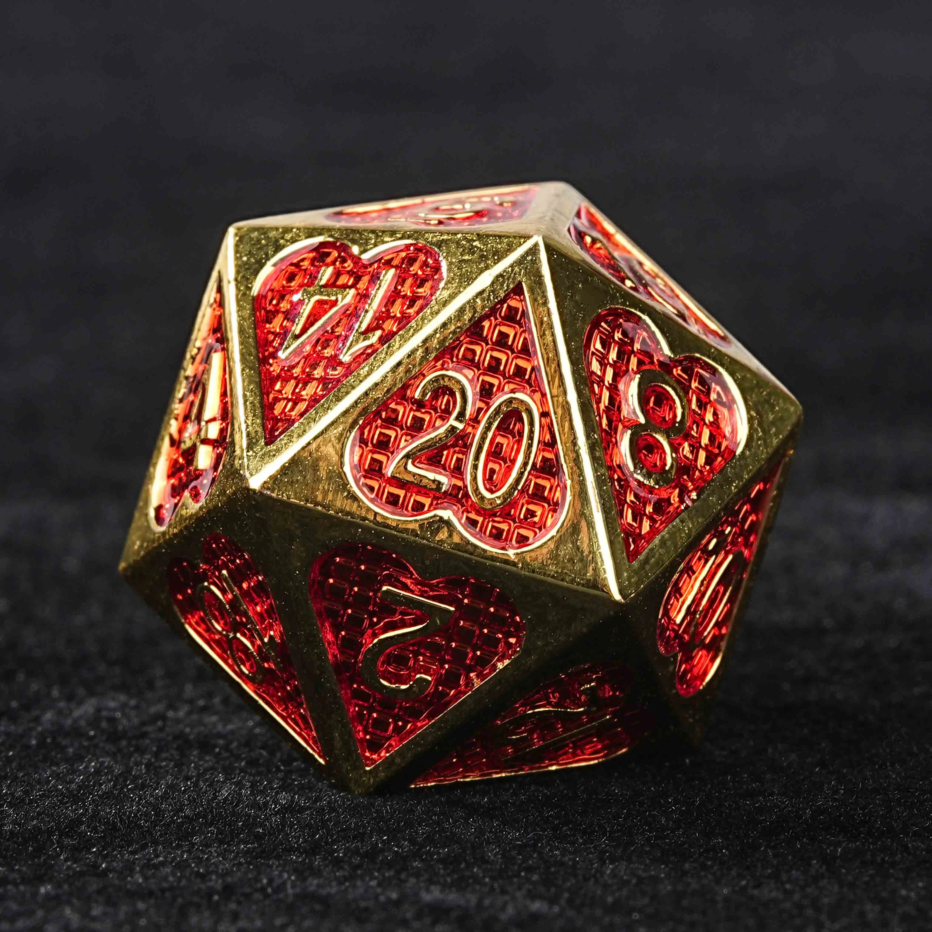 Red Metal Grid Heart Shape Valentine's Day DND D20 dice | Bear Dice