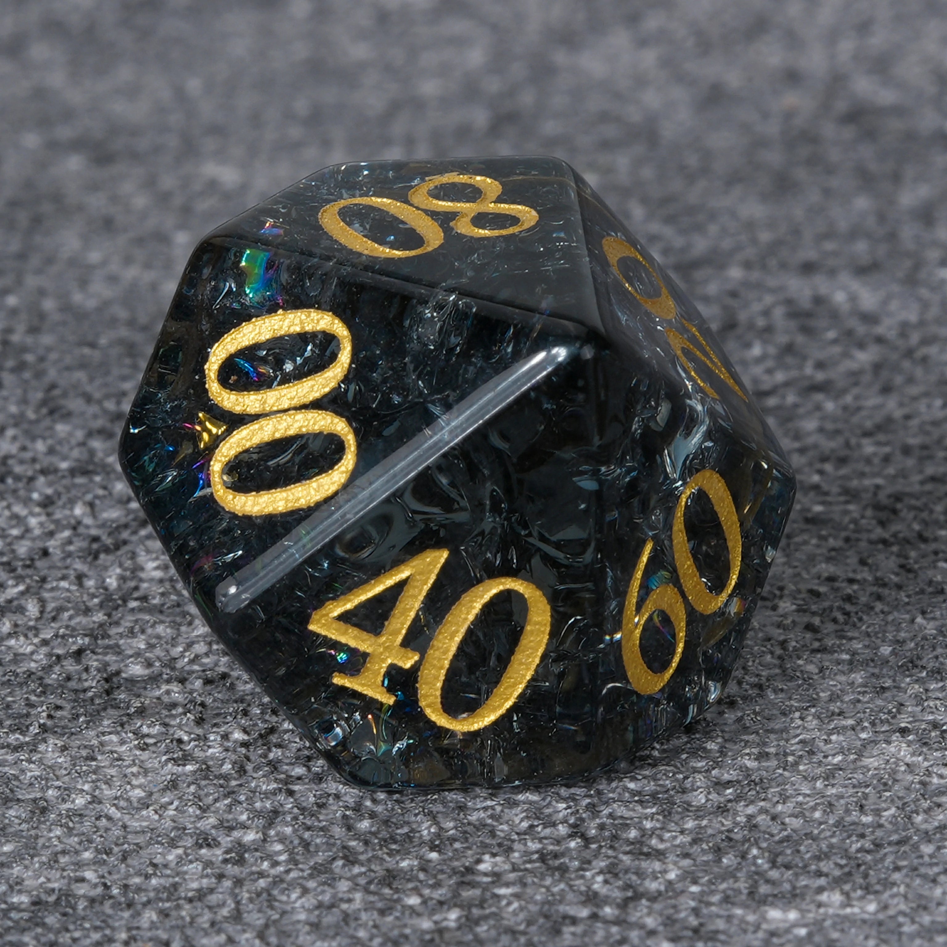 Translucent Black Crackle-Effect Multi-Faceted Gemstone Dice
