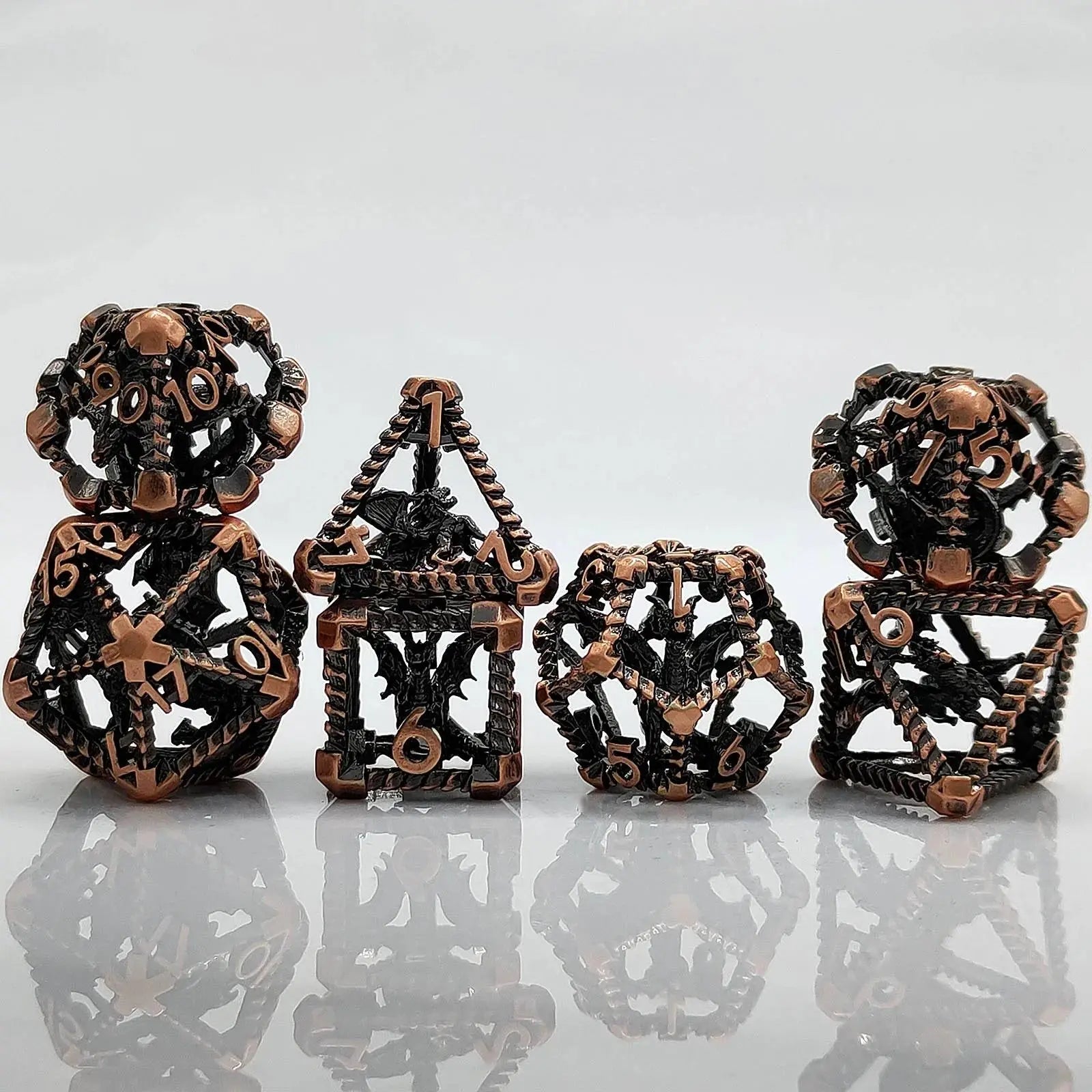 3D Metal Pterosaur Hollow Polyhedron DND Dice Set + Gradient Purple Blue - Bear Dice