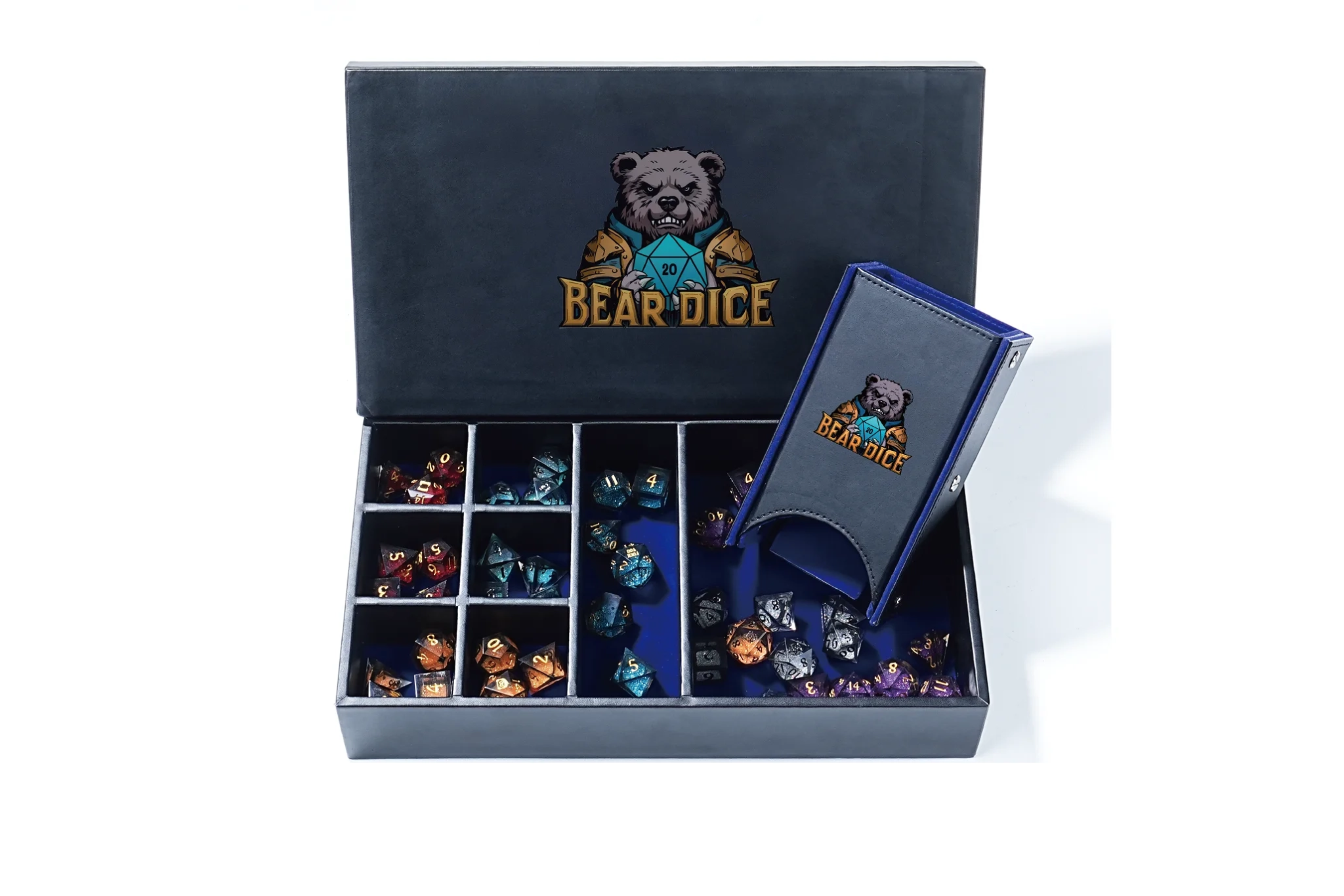 4 in 1 Multifunctional RPG Dice Accessories Storage Box Portable Leather DND Dice Rolling Tray Dice Tower - Bear Dice