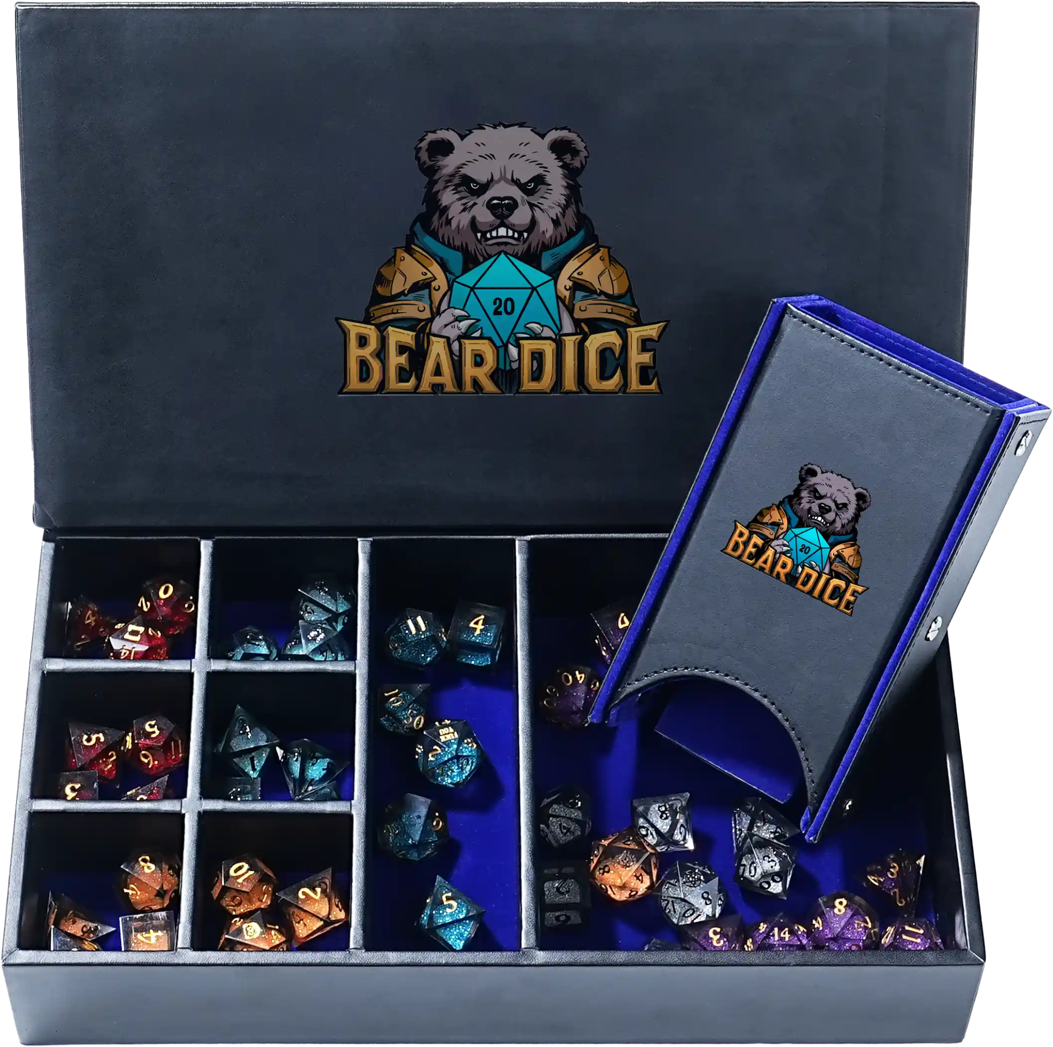 4 - in - 1 multifunctional storage box: portable leather DND dice roller, dice tray, dice tower, dice box, RPG accessories storage box - Bear Dice