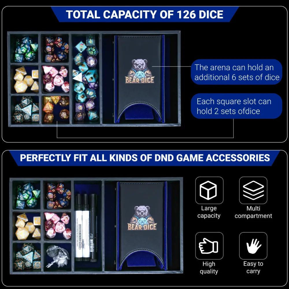 4 - in - 1 multifunctional storage box: portable leather DND dice roller, dice tray, dice tower, dice box, RPG accessories storage box - Bear Dice