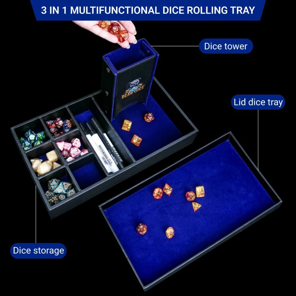 4 - in - 1 multifunctional storage box: portable leather DND dice roller, dice tray, dice tower, dice box, RPG accessories storage box - Bear Dice