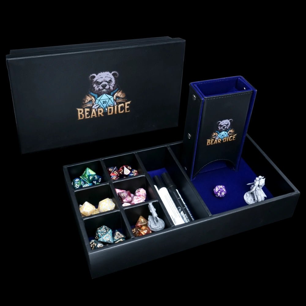 4 - in - 1 multifunctional storage box: portable leather DND dice roller, dice tray, dice tower, dice box, RPG accessories storage box - Bear Dice