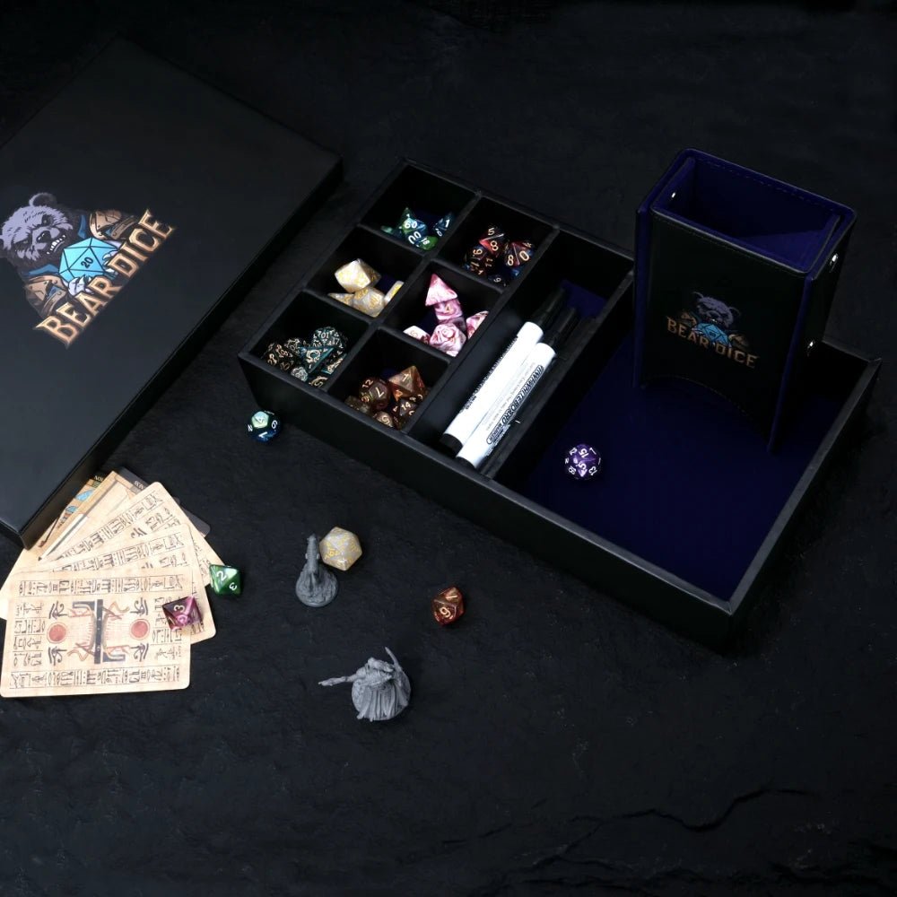 4 - in - 1 multifunctional storage box: portable leather DND dice roller, dice tray, dice tower, dice box, RPG accessories storage box - Bear Dice
