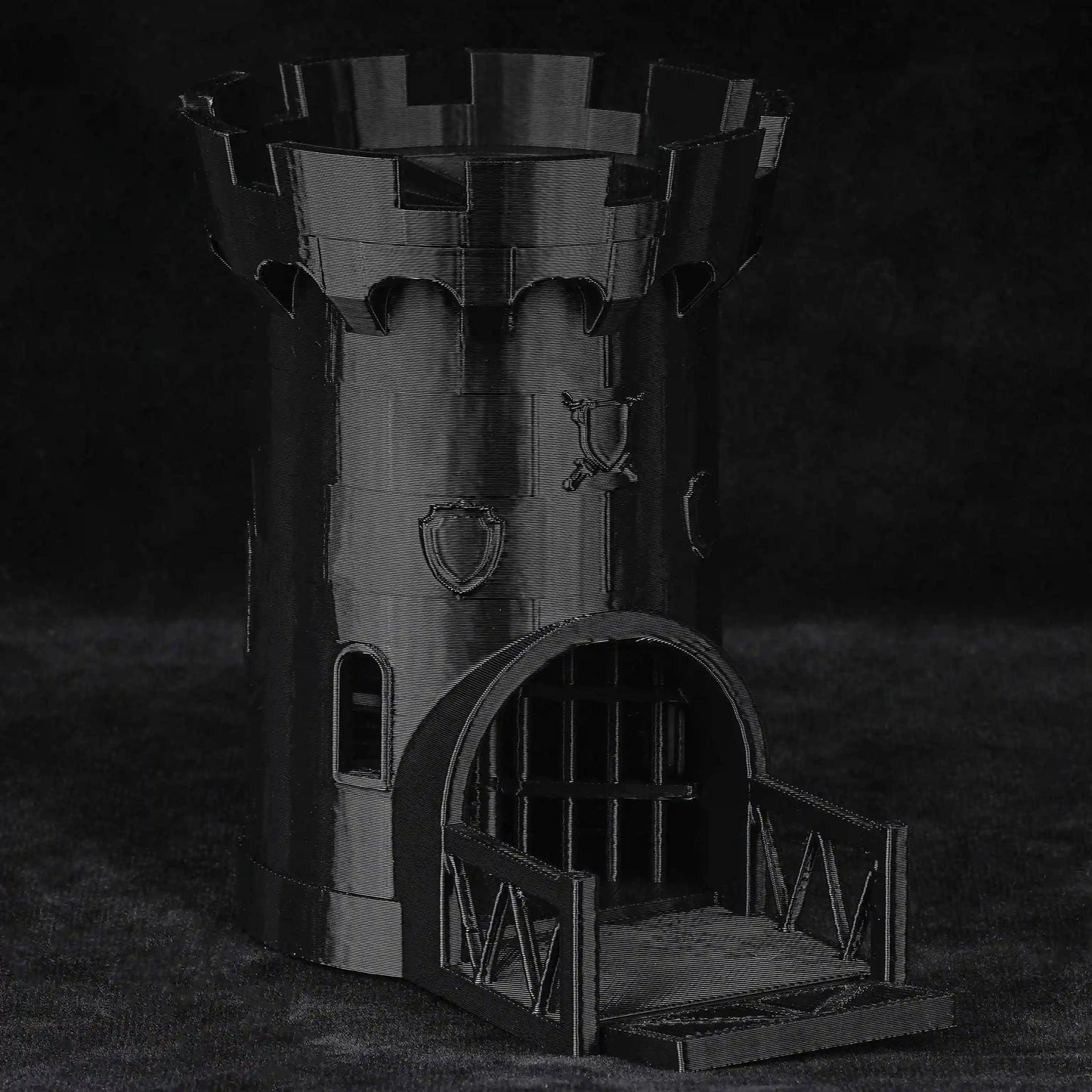 3D Printed Black Castle DND Dice Rolling Dice Tower Model | Bear Dice