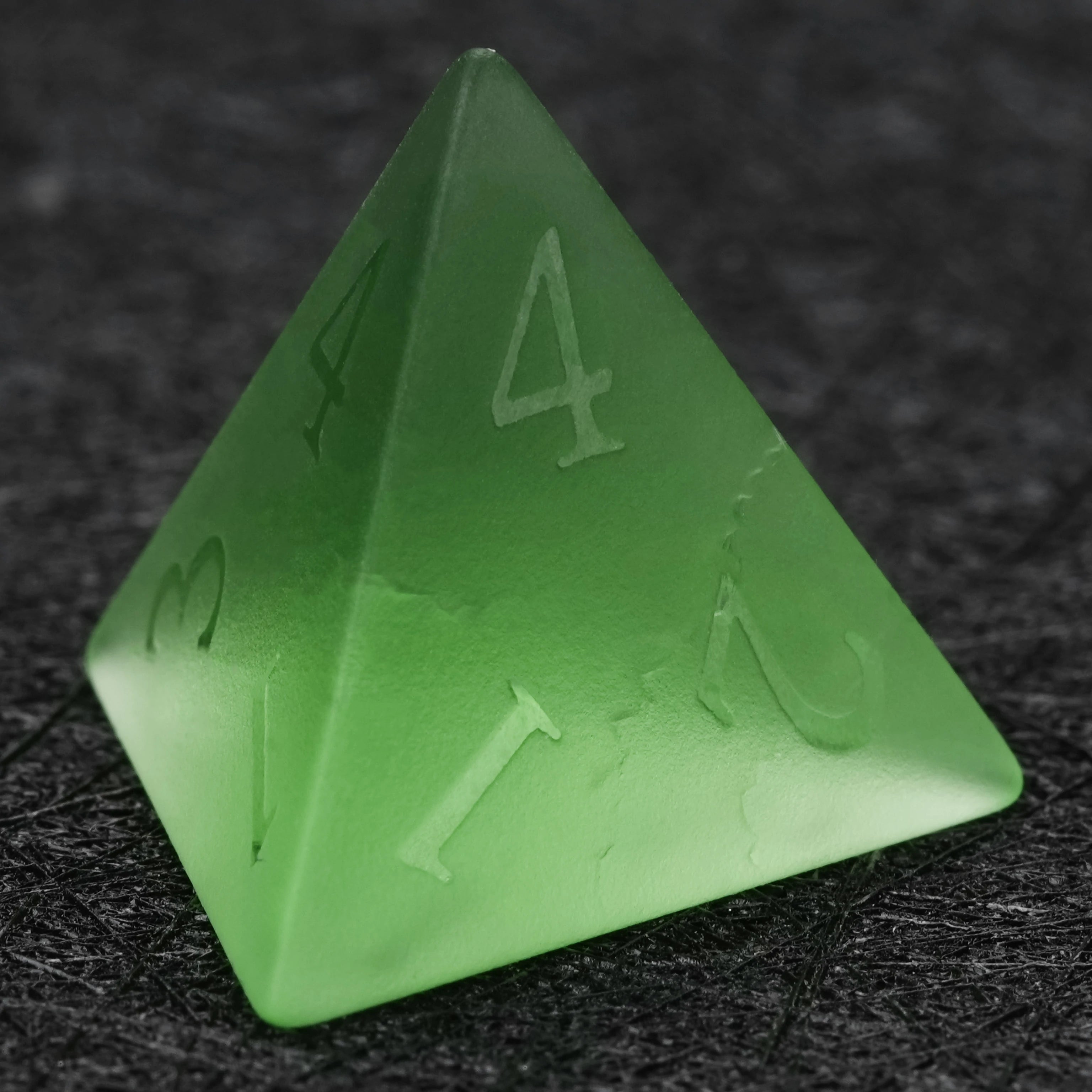 Green Frosted Crackle-Effect Glass Gemstone Dice Set with Raised Numbers