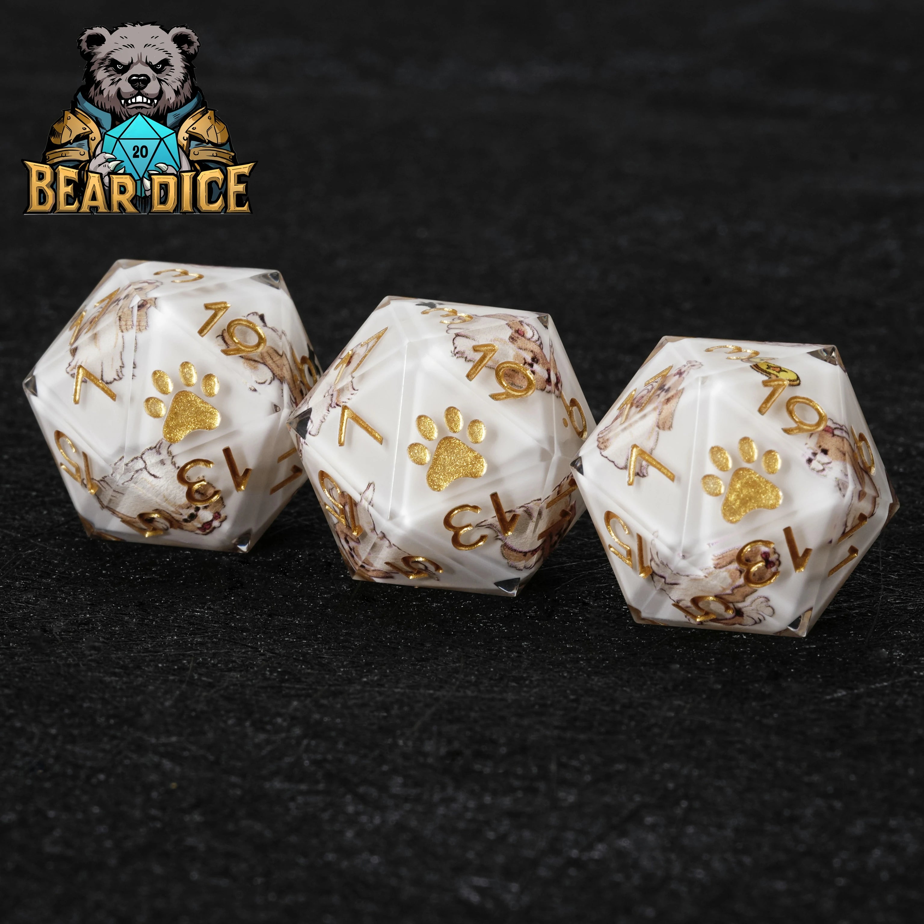 White Resin Shih Tzu DND D20 Dice Set – Cute Dog Polyhedral Dice for RPG