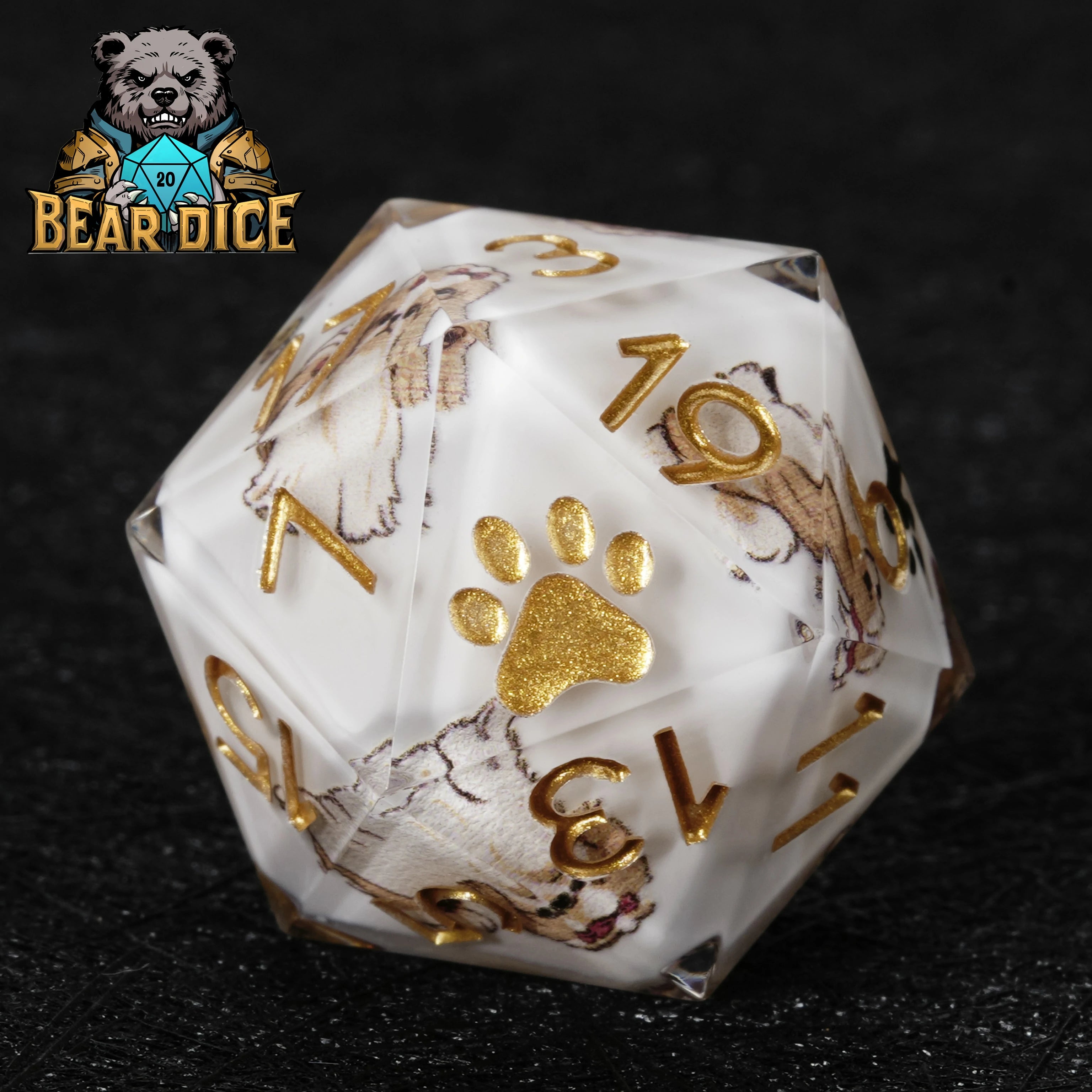 White Resin Shih Tzu DND D20 Dice Set – Cute Dog Polyhedral Dice for RPG