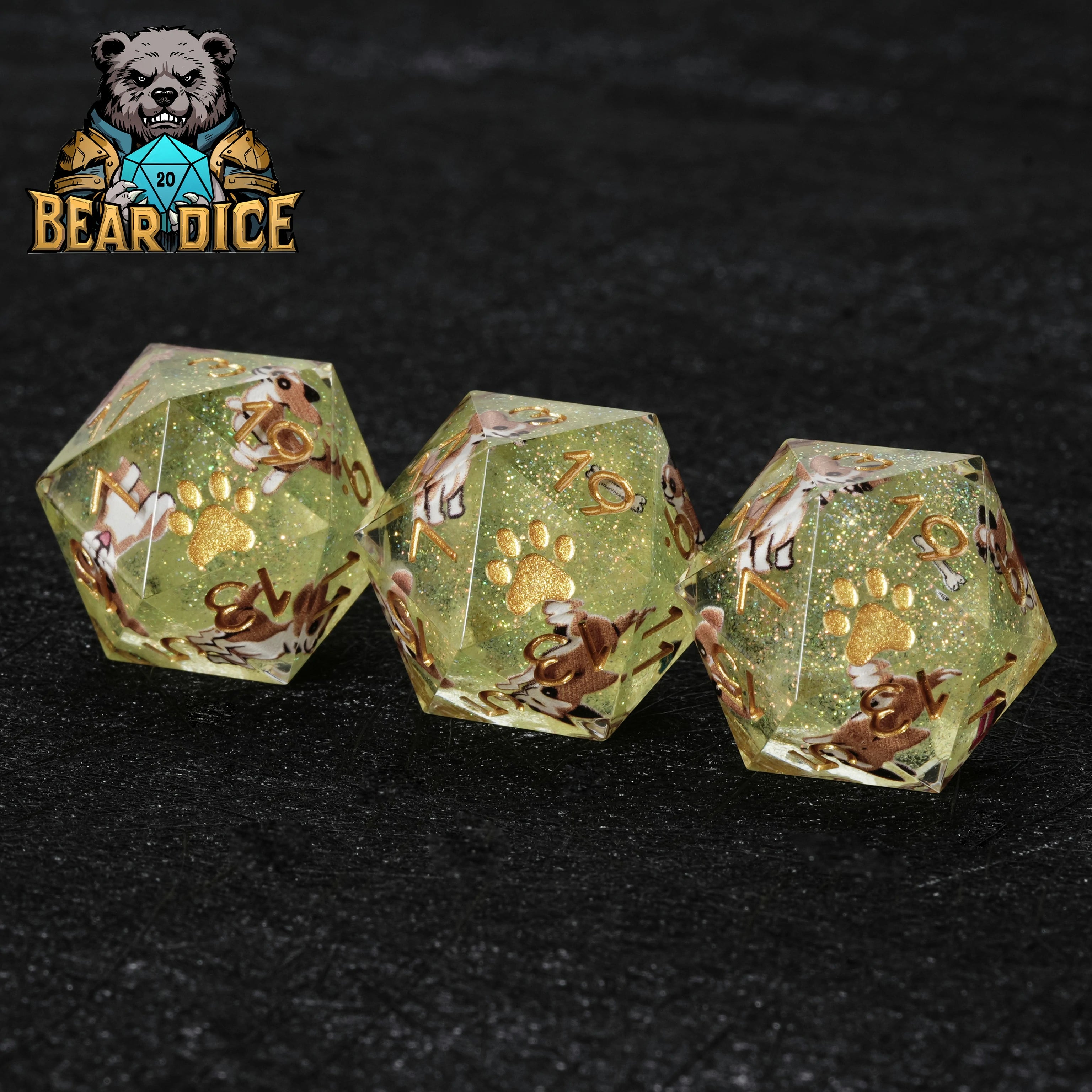 Chihuahua Green Glitter Resin DND D20 Dice