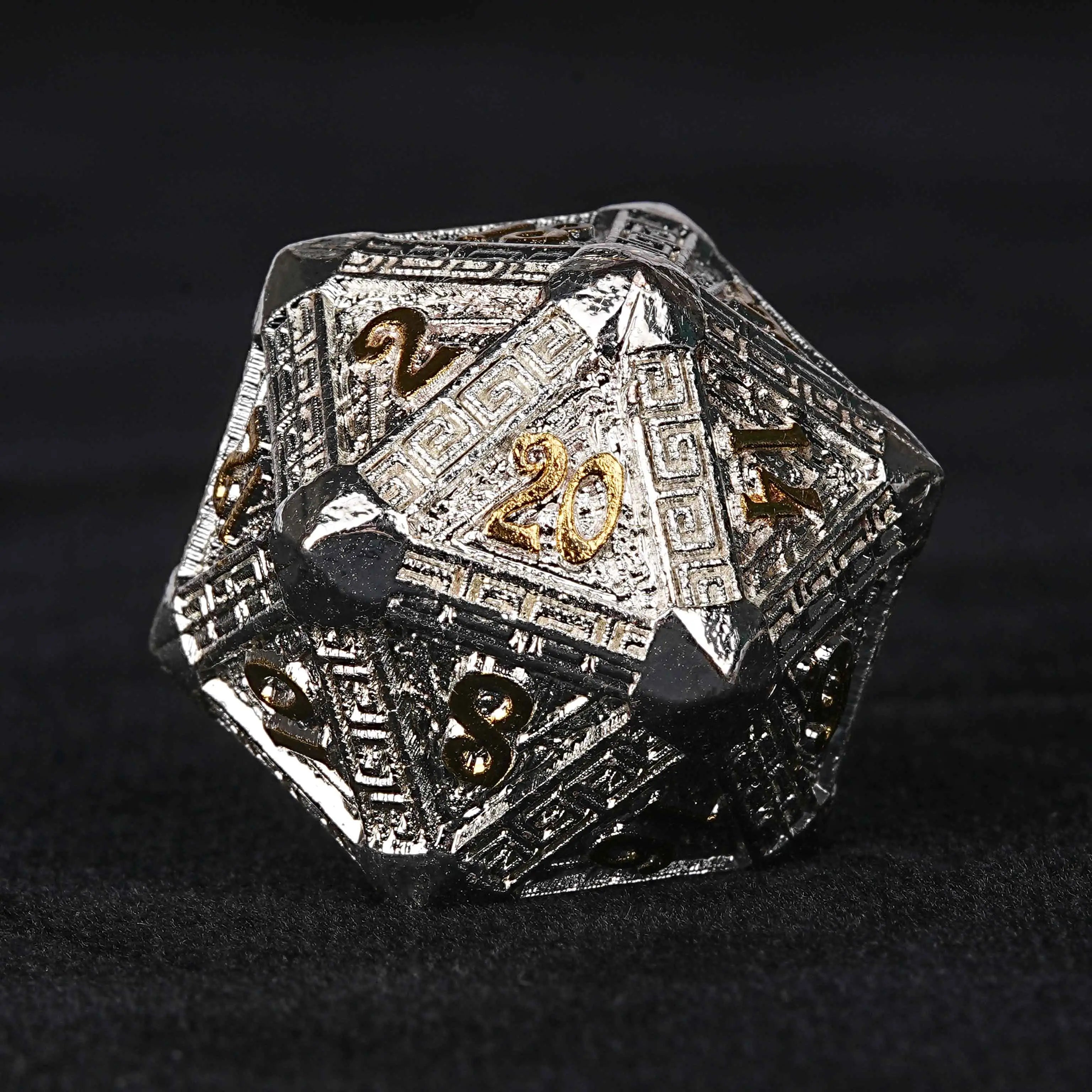 Silver and Gold Greek Style Metal DND d20 Dice | Bear Dice
