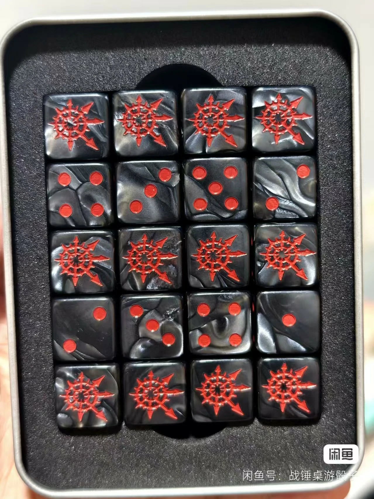 Warhammer 40K Chaos Black D6 Dice with Red Pips | Tabletop RPG Dice Set