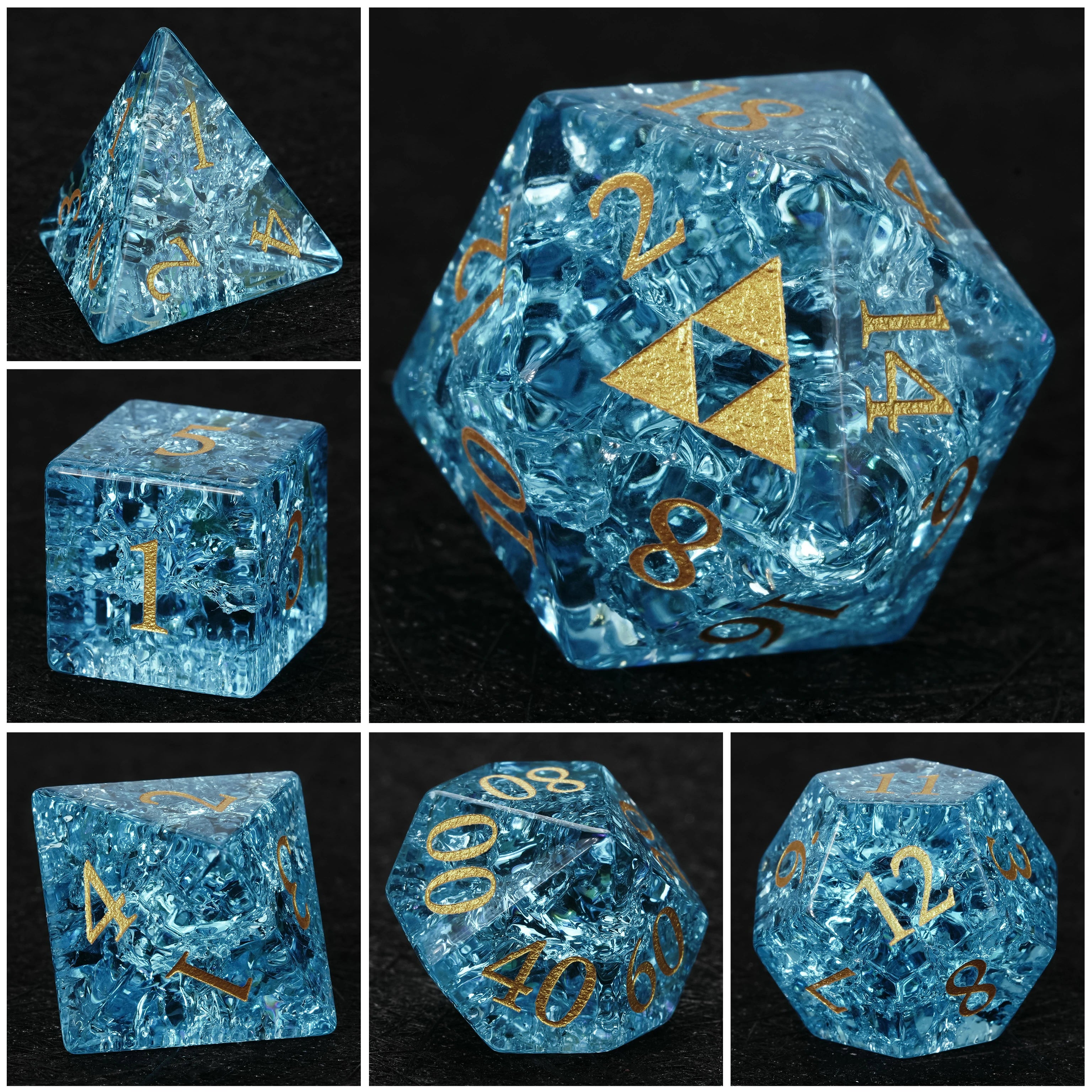 Crackle-Effect Aquamarine Galss Dice Set